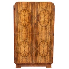 Art Deco Highly Figured Walnut Double Wardrobe, English, circa 1930