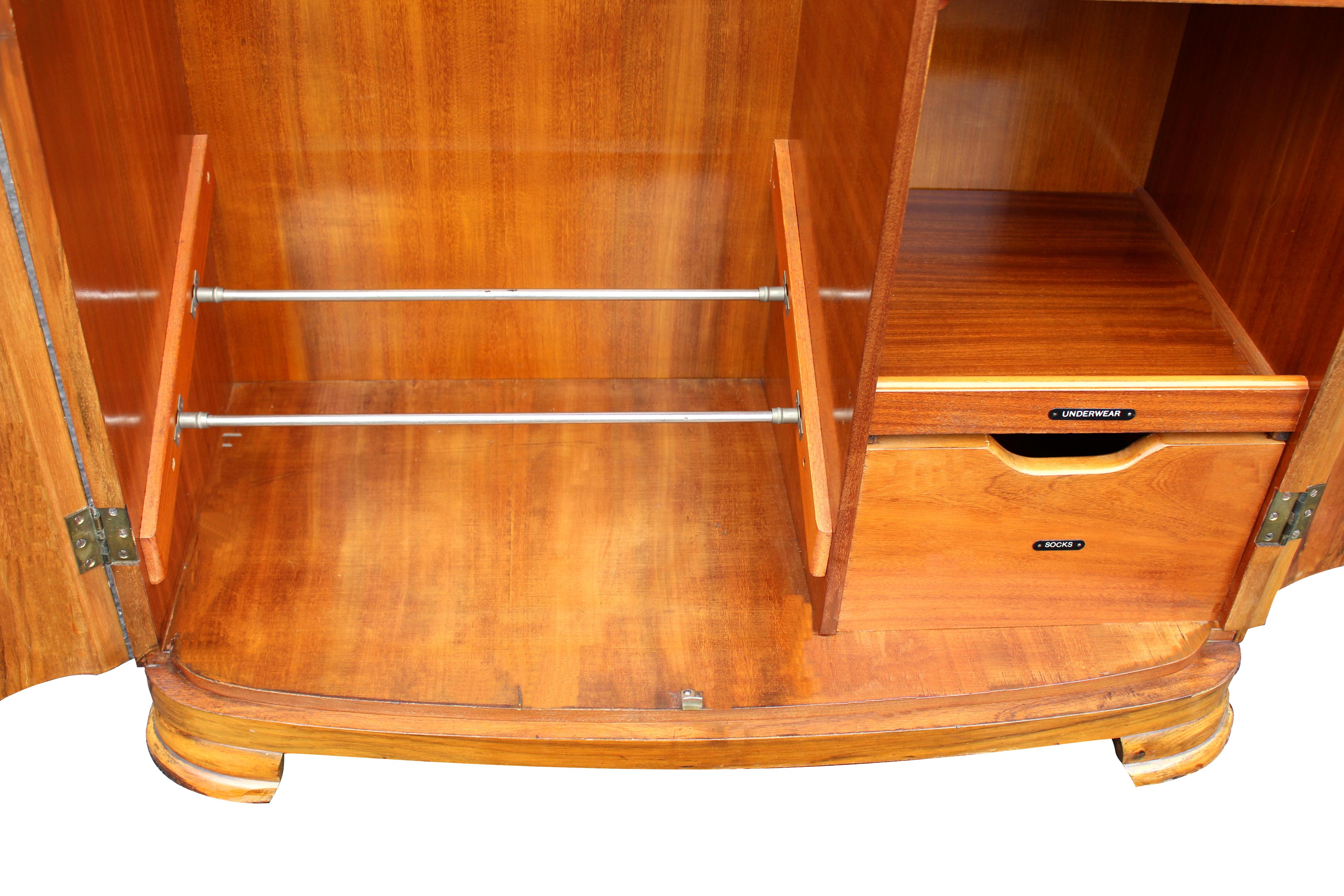 20th Century Art Deco Highly Figured Walnut Single Wardrobe, c1930