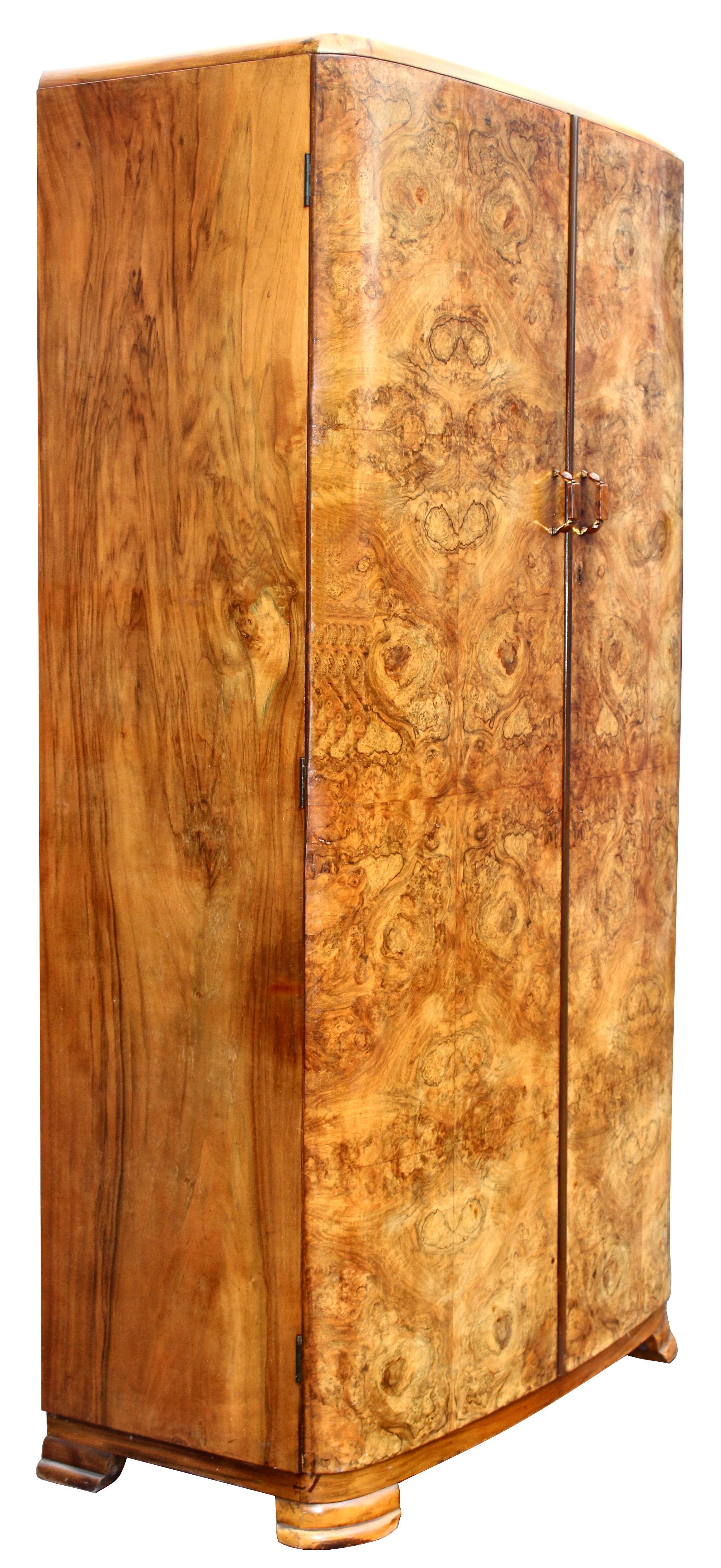 Chrome Art Deco Highly Figured Walnut Single Wardrobe, c1930