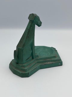 Art Deco Highly Stylized Cubist and Geometric Teal Green Dog Ashtray