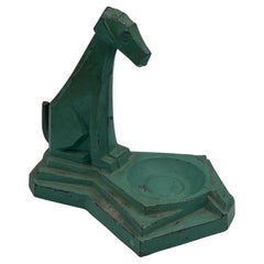 Art Deco Highly Stylized Cubist and Geometric Teal Green Dog Ashtray