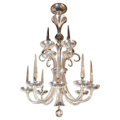 Art Deco Hollywood Hand Blown Crystal 14-Arm Chandelier with Silvered Fittings