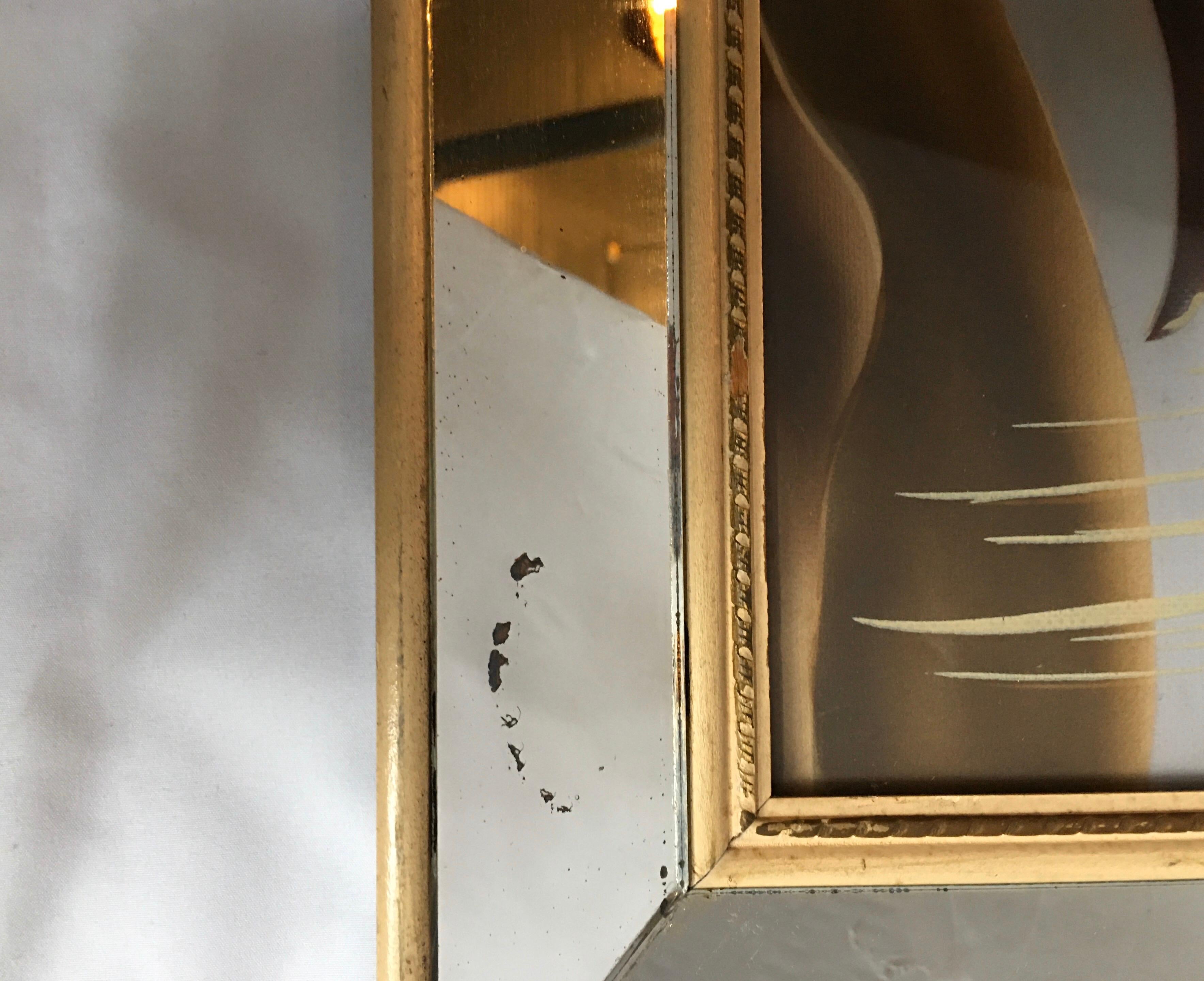 Art Deco Hollywood Regency Billy Seay Crane Bird Art in Mirror Frame for Turner In Good Condition In Lambertville, NJ