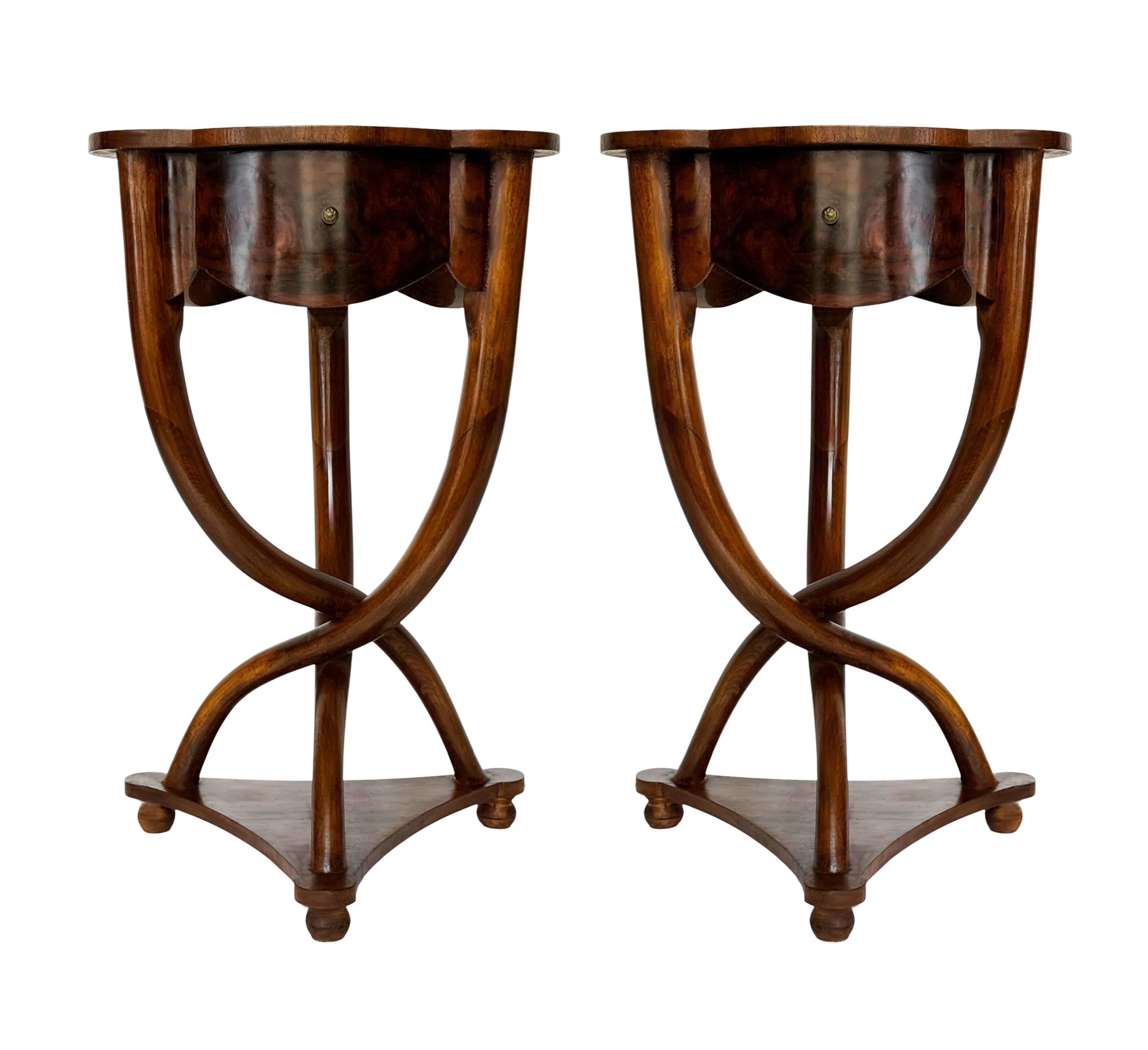 Art Deco Hollywood Regency Italian Walnut Burl Wood Nightstands or End Tables For Sale 1
