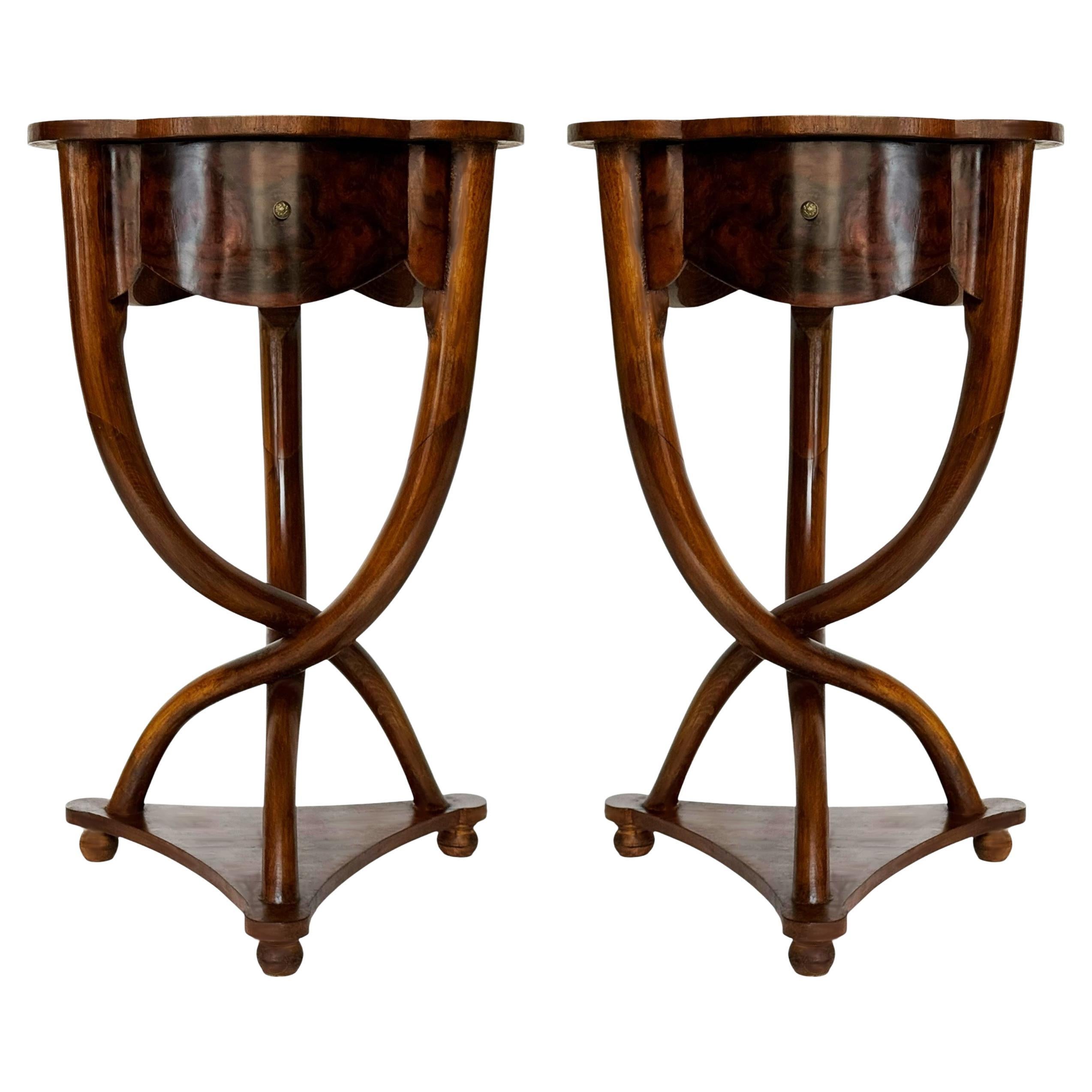 Art Deco Hollywood Regency Italian Walnut Burl Wood Nightstands or End Tables For Sale