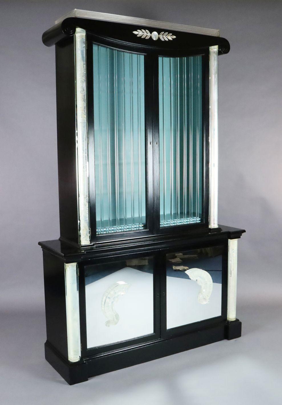 Ebonized Art Deco Hollywood Regency Lucite Display Cabinet Designed by Lorin Jackson For Sale