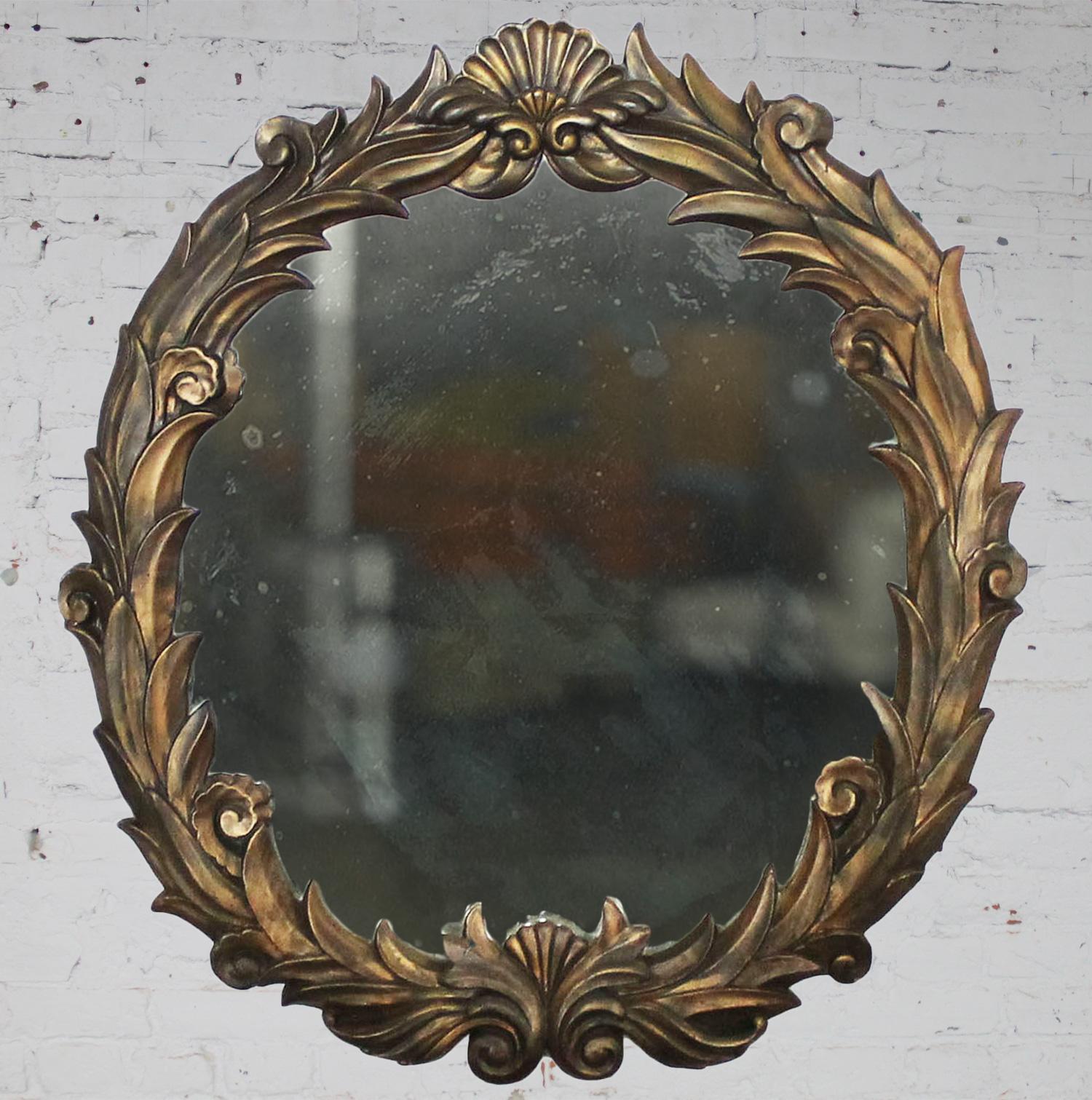 Miroir rond en plâtre à grande échelle Art Déco Hollywood Regency Neo Classic Foliate  en vente 9