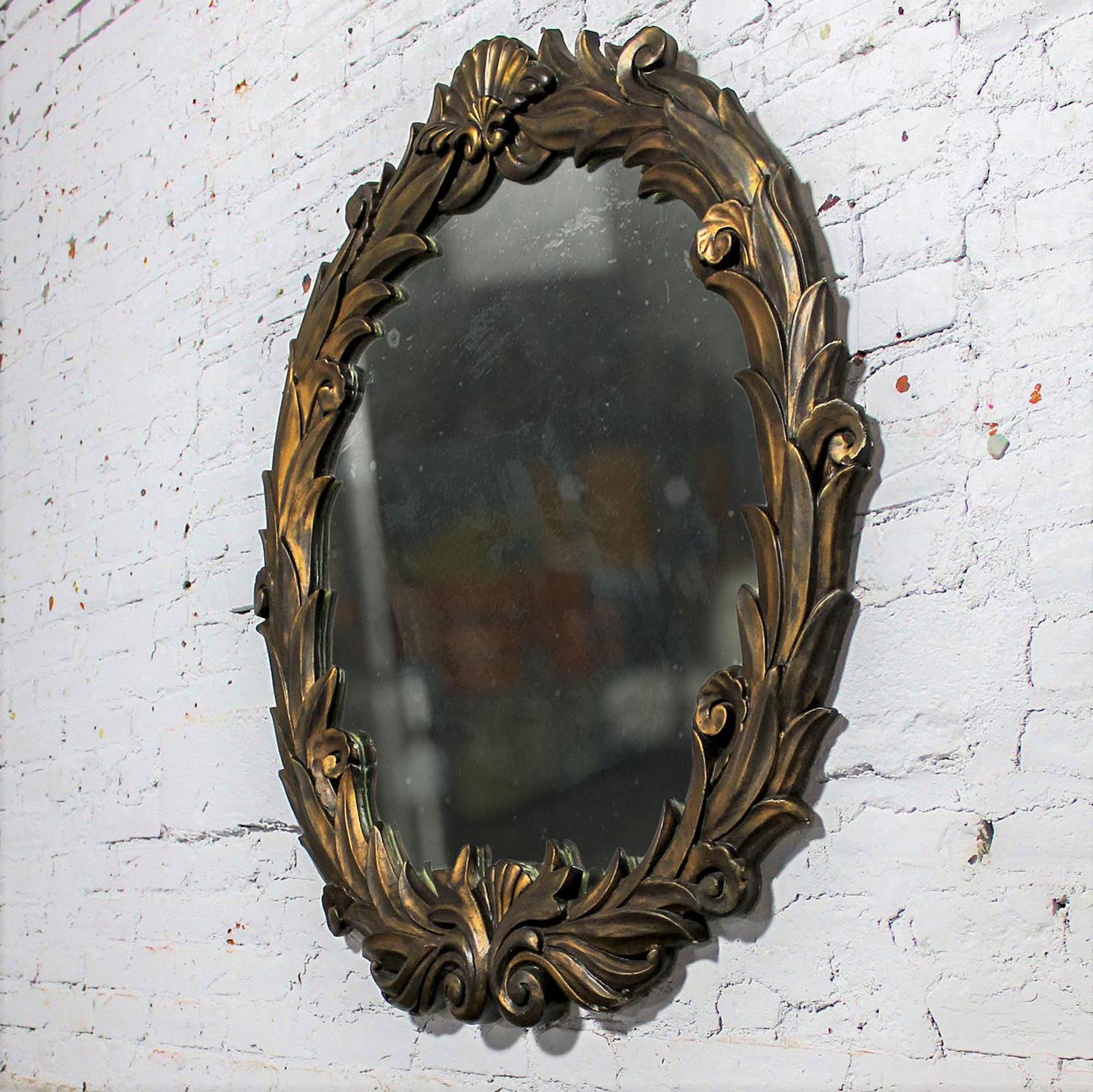 Miroir rond en plâtre à grande échelle Art Déco Hollywood Regency Neo Classic Foliate  en vente 1