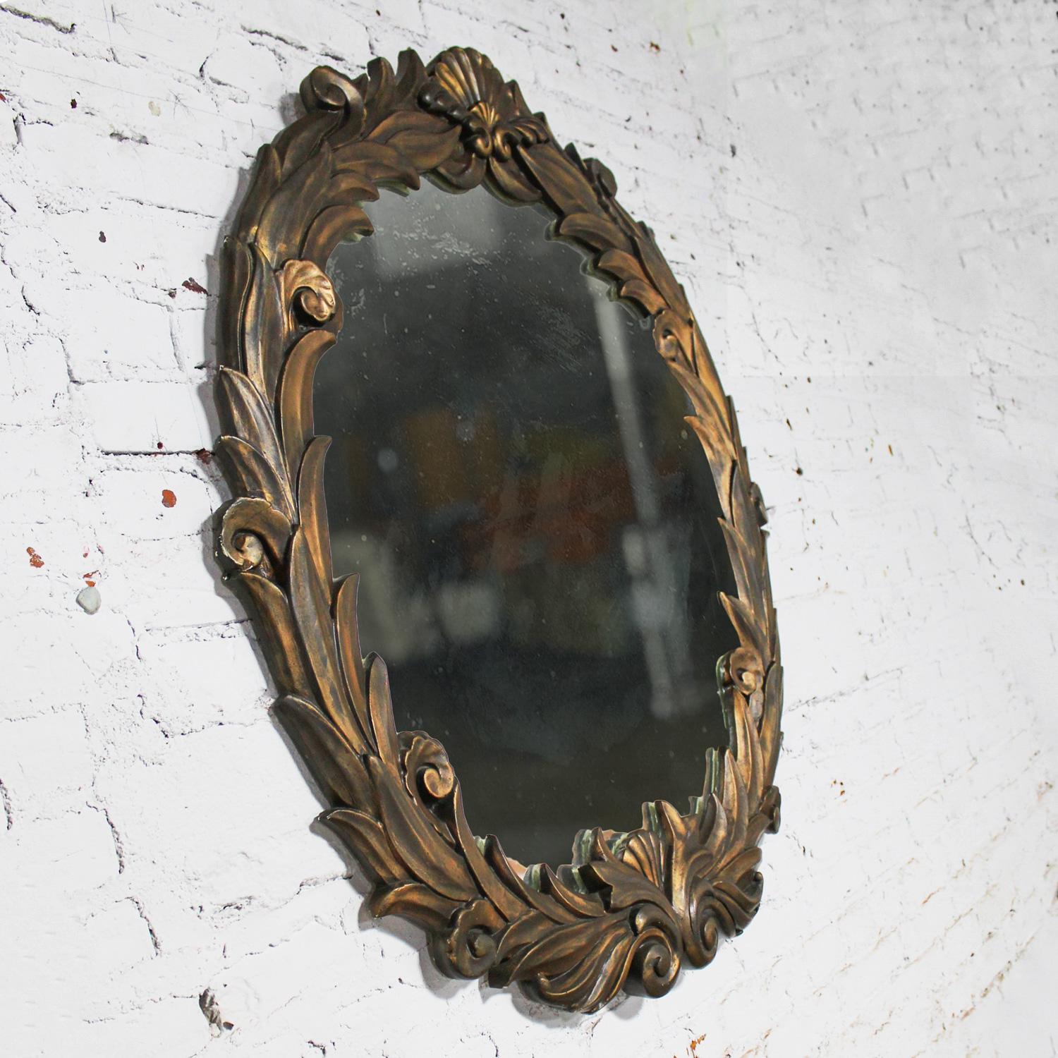 Miroir rond en plâtre à grande échelle Art Déco Hollywood Regency Neo Classic Foliate  en vente 2