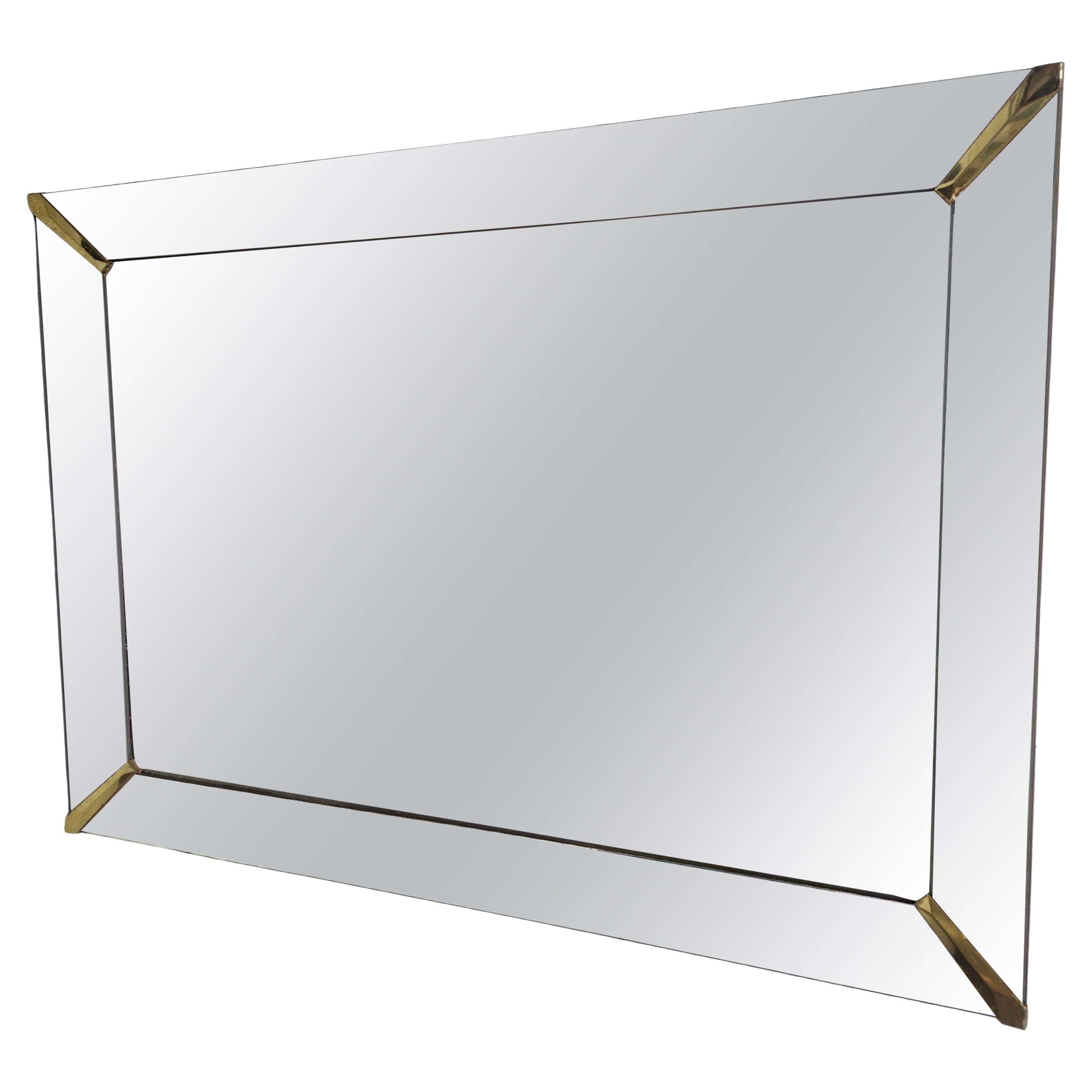 Art Deco Hollywood Regency Petite Rectangular Mirror w Concave Side Panels im Angebot