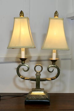 Art Deco Hollywood Regency Twin Toleware Table Lamp  This is a charming piece