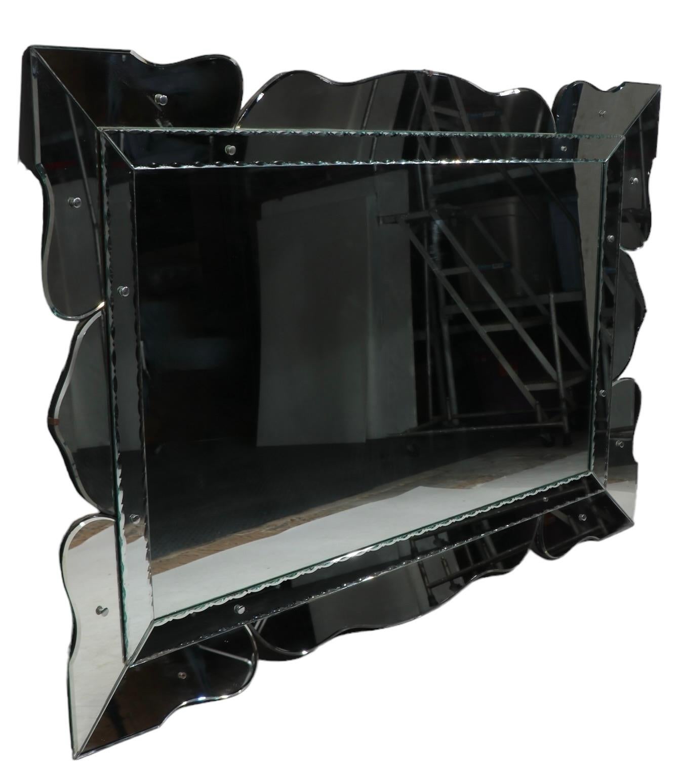 Glass Art Deco Hollywood Regency  Venetian Style Wall Mirror For Sale