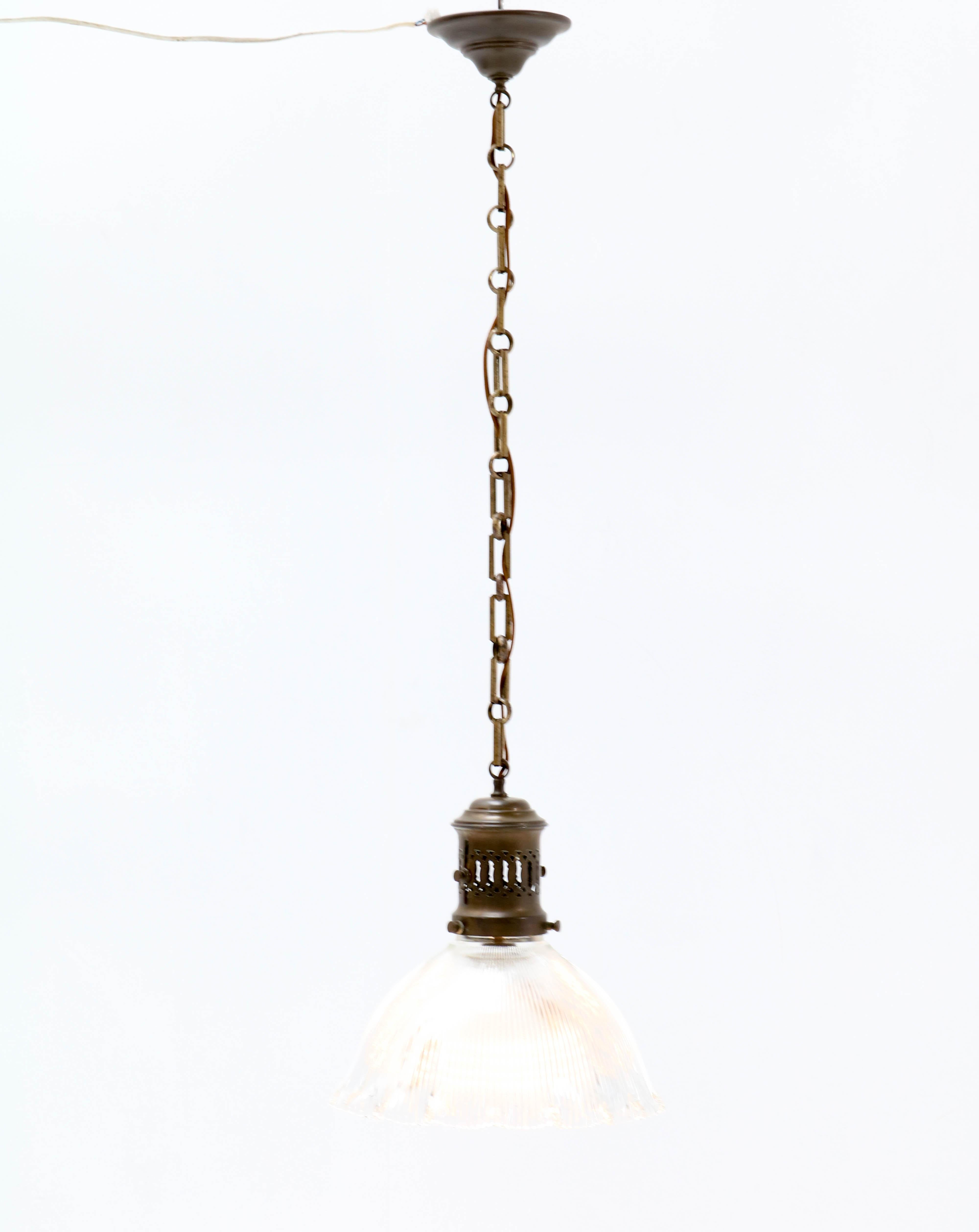 Mid-20th Century Art Deco Holophane Glass Ceiling Pendant Lamp For Sale