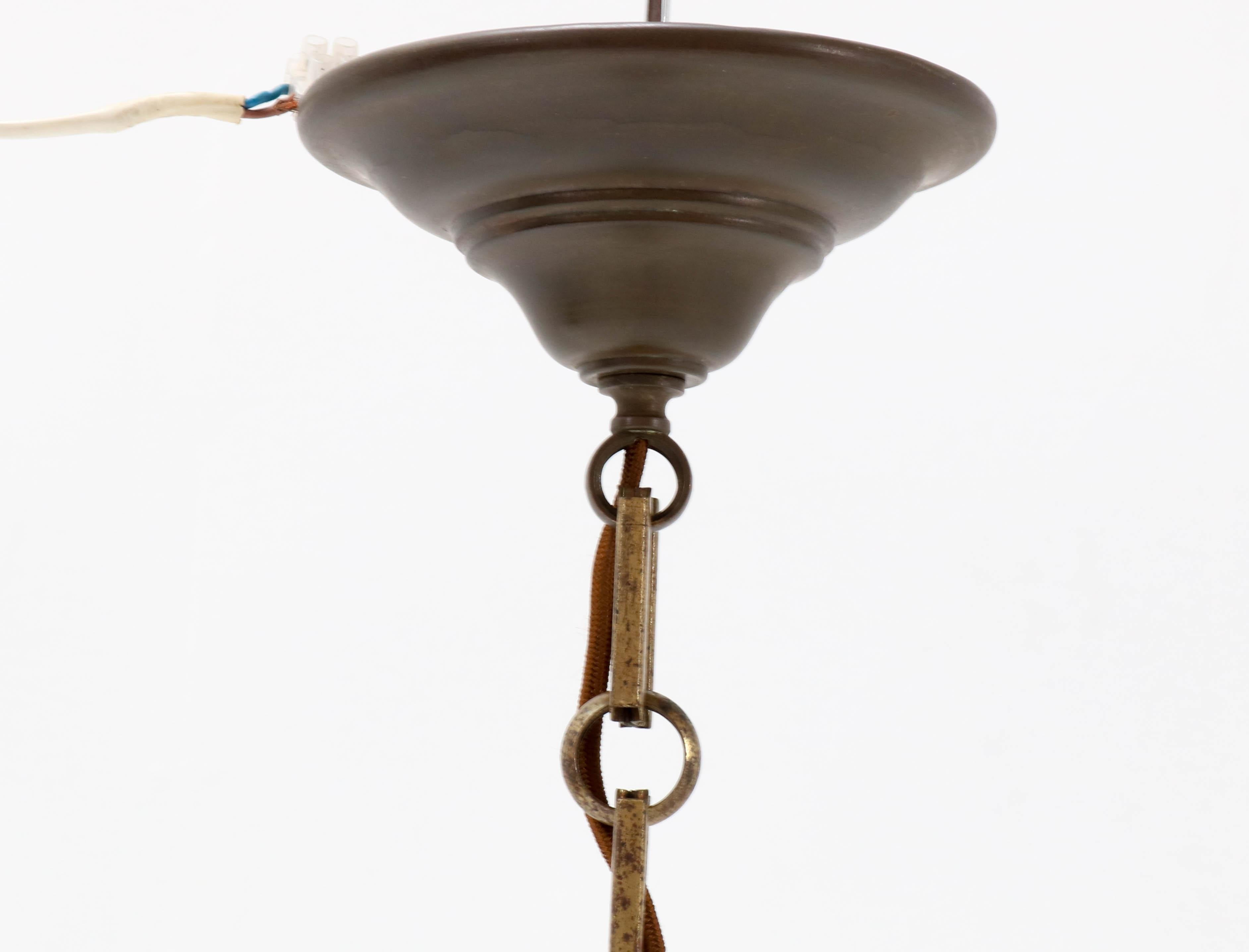 Art Deco Holophane Glass Ceiling Pendant Lamp For Sale 1