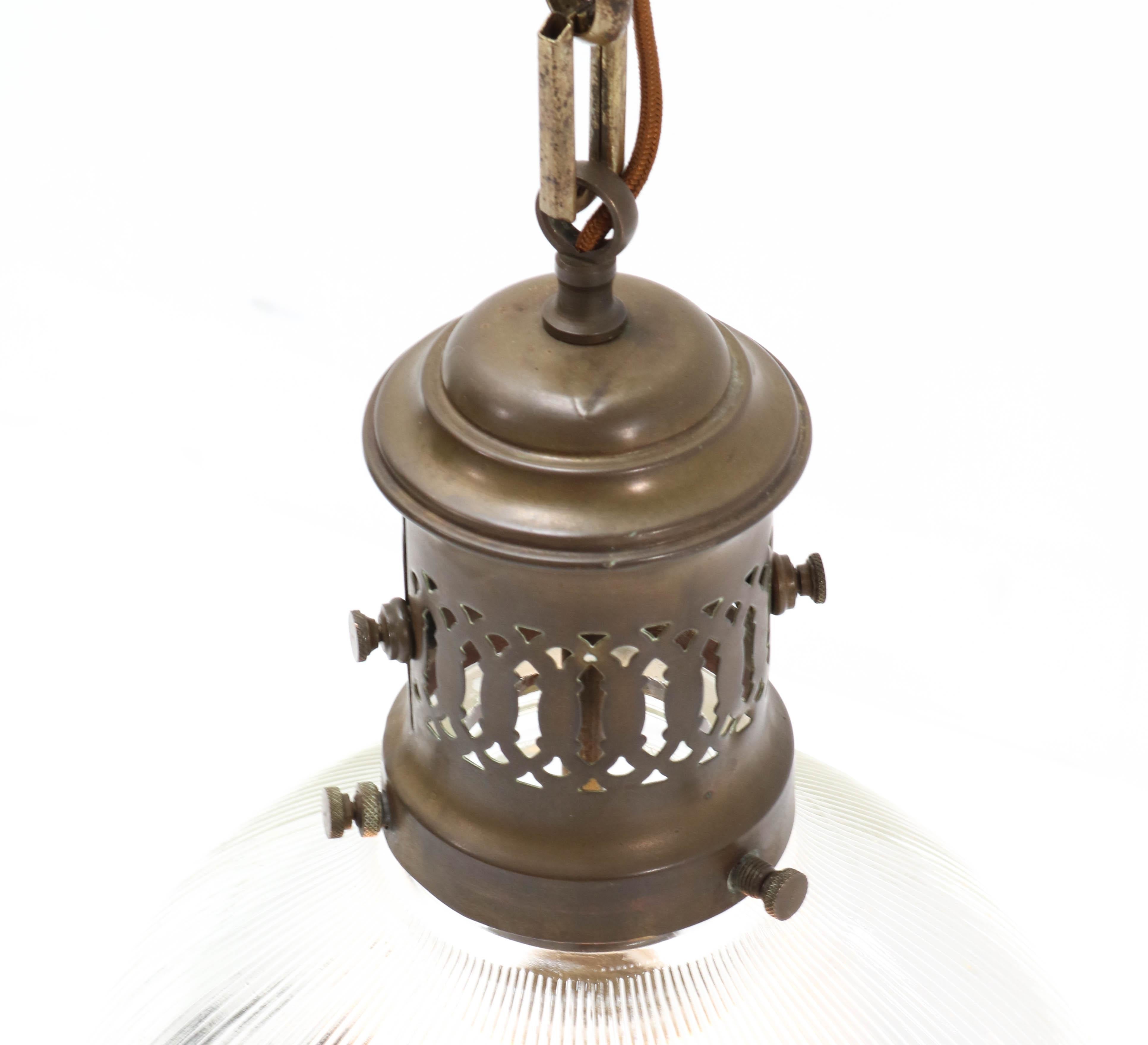 Art Deco Holophane Glass Ceiling Pendant Lamp For Sale 2