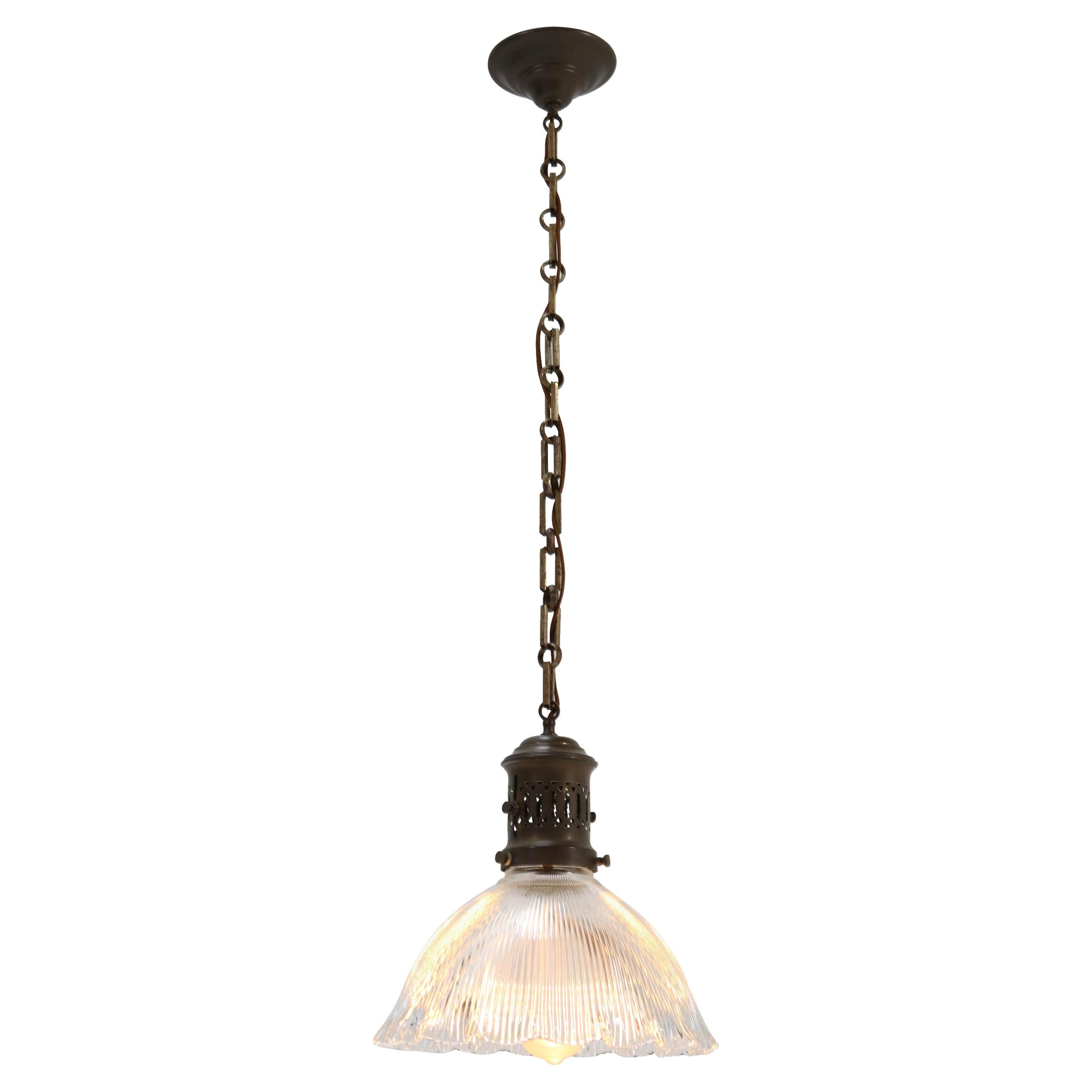 Art Deco Holophane Glass Ceiling Pendant Lamp For Sale