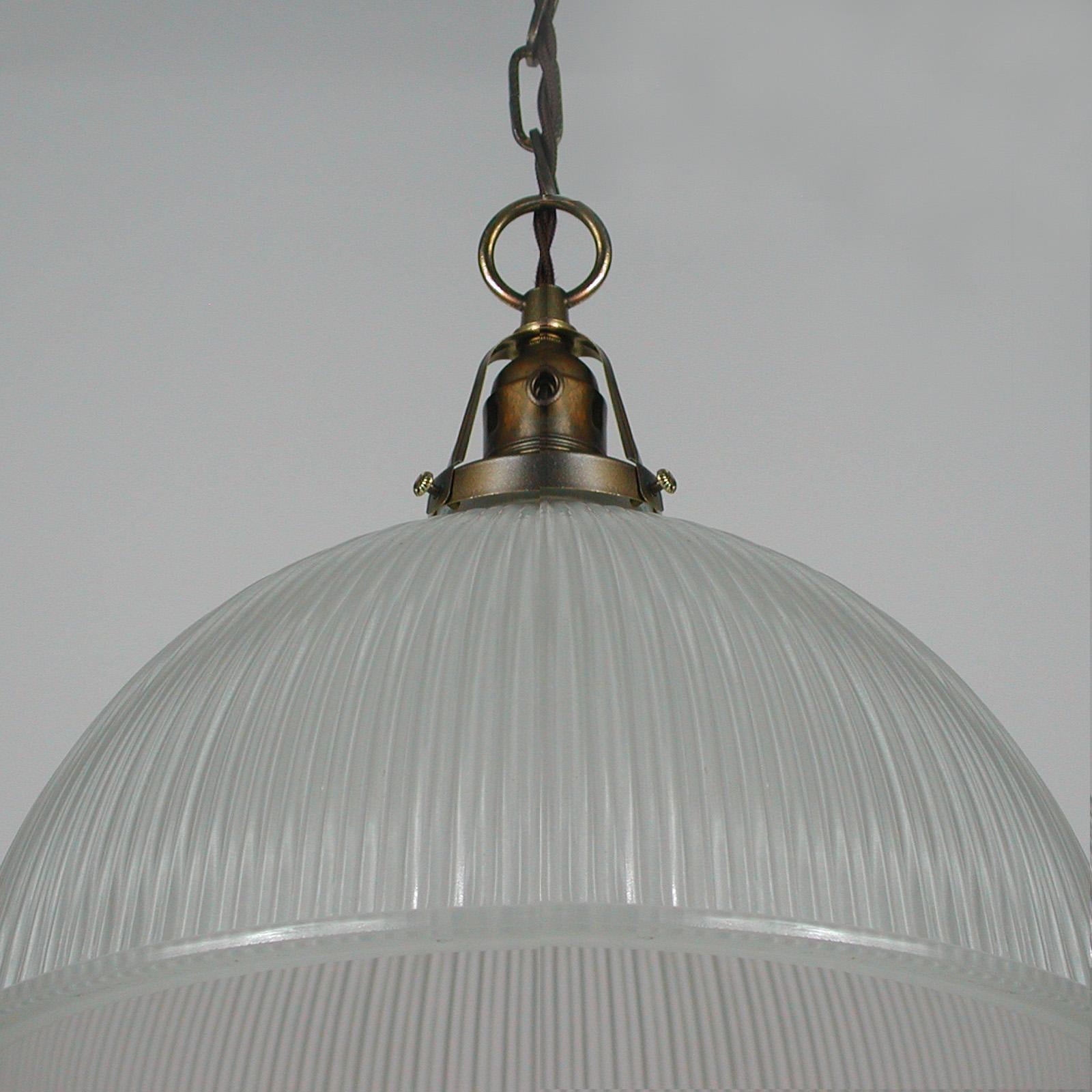 Art Deco Holophane Industrial Glass Pendant Lamp, France, 1930s 3