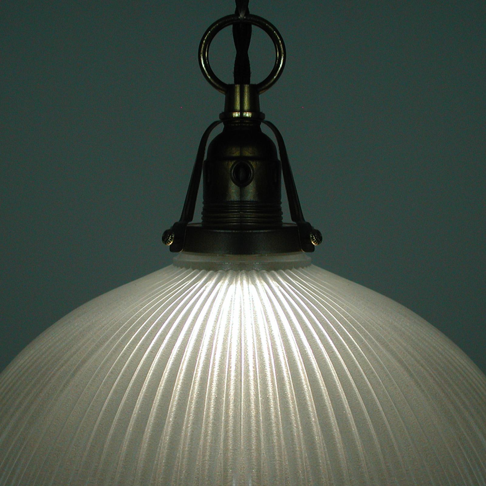 Art Deco Holophane Industrial Glass Pendant Lamp, France, 1930s 5