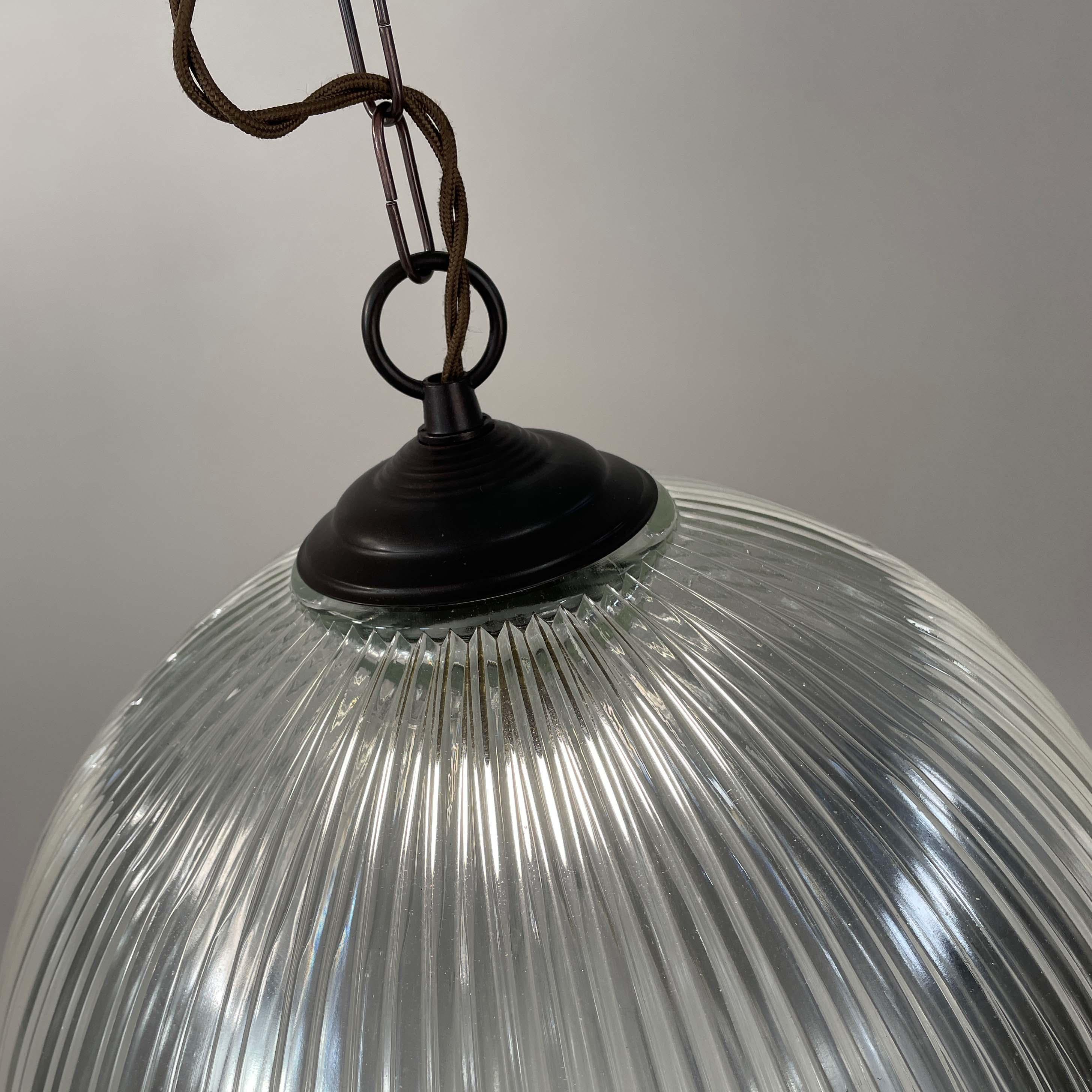 Art Deco Holophane Industrial Glass Pendant Lamp, France, 1930s For Sale 8