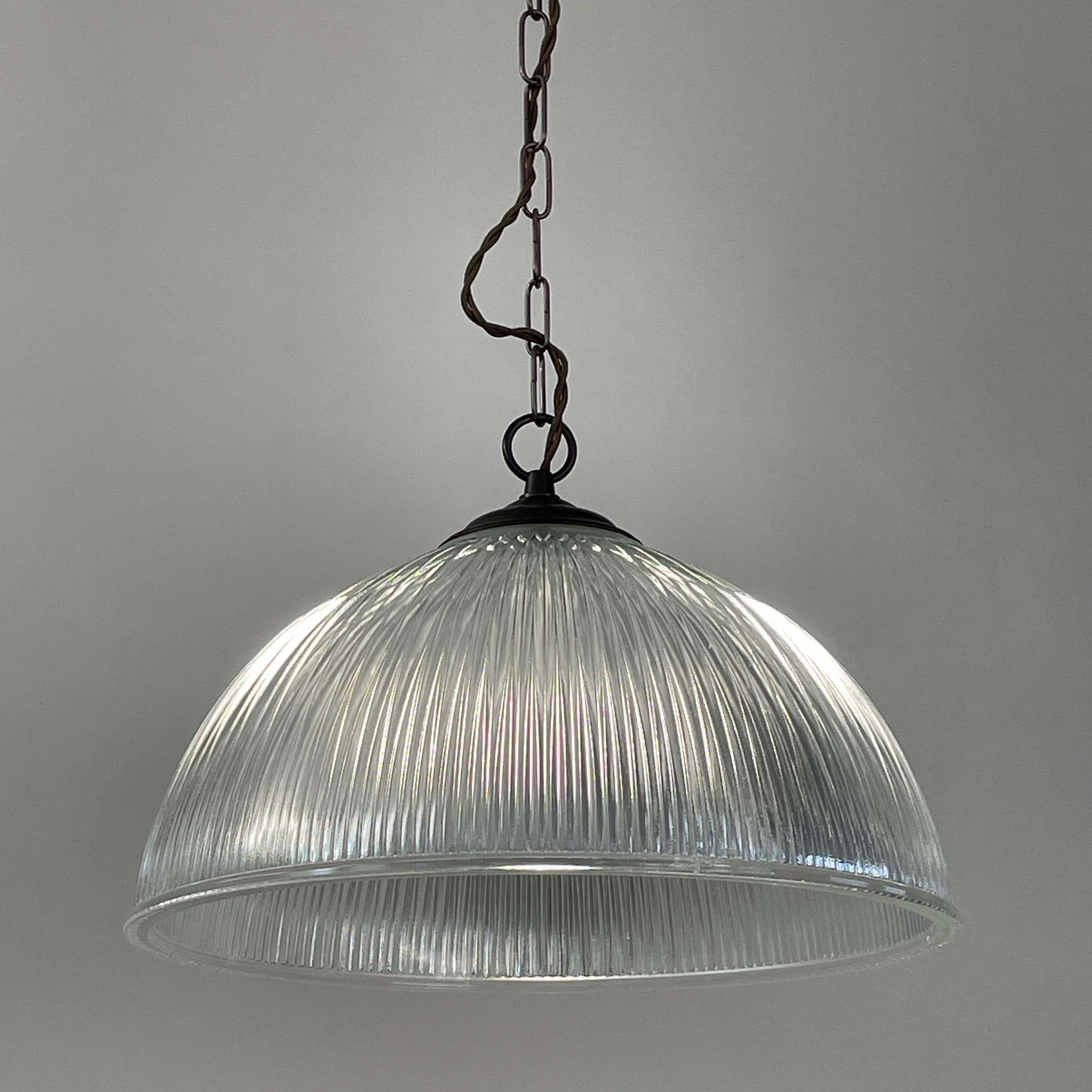 Art Deco Holophane Industrial Glass Pendant Lamp, France, 1930s For Sale 9