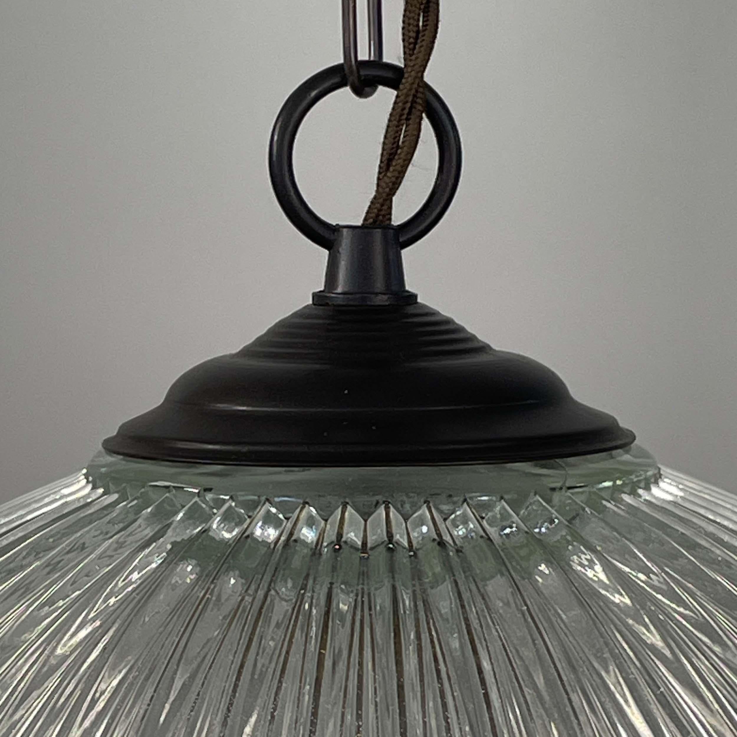 Art Deco Holophane Industrial Glass Pendant Lamp, France, 1930s For Sale 10