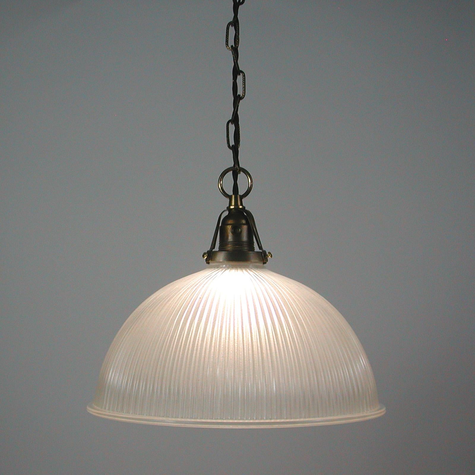 Art Deco Holophane Industrial Glass Pendant Lamp, France, 1930s 9
