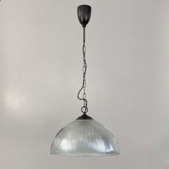 Art Deco Holophane Industrial Glass Pendant Lamp, France, 1930s