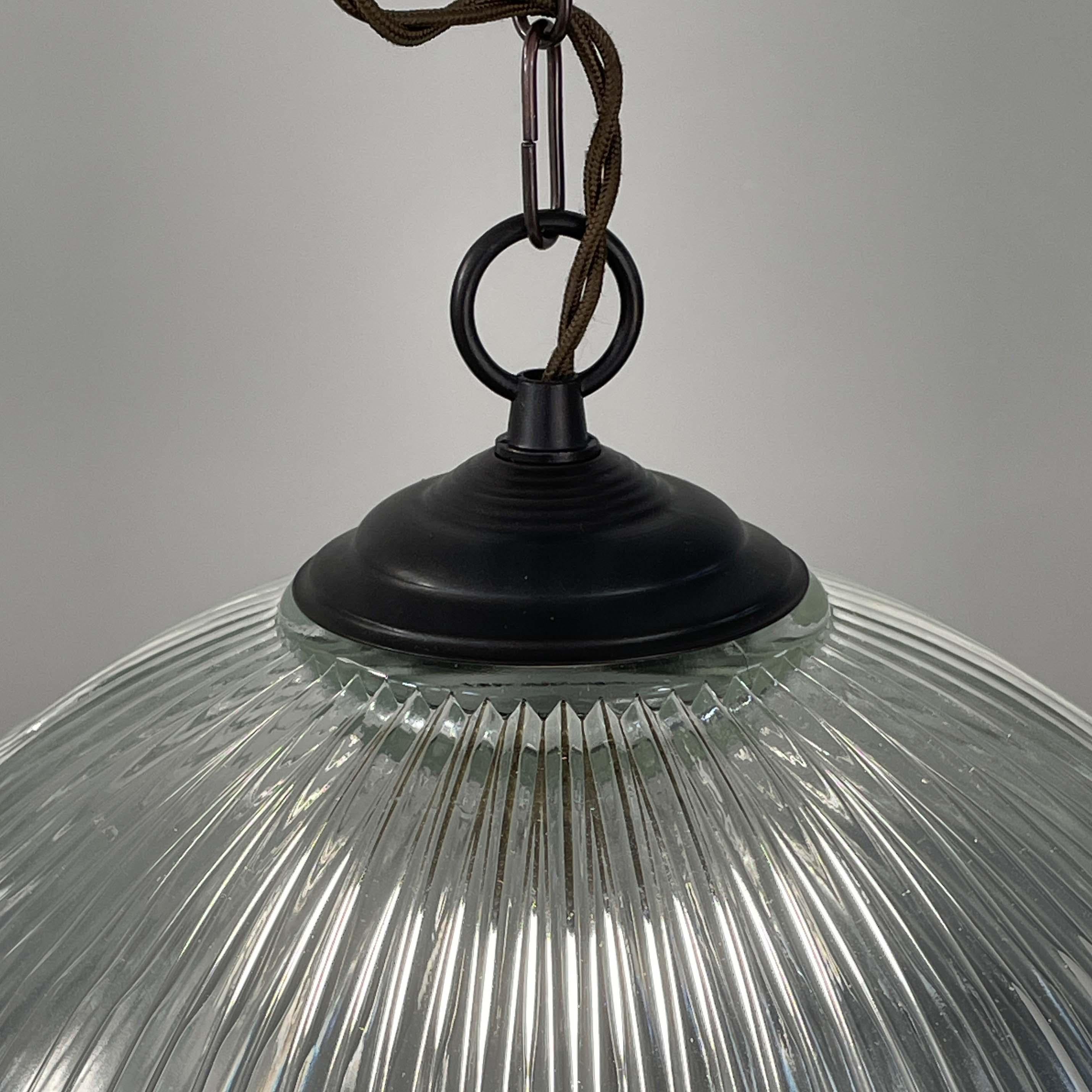 Art Deco Holophane Industrial Glass Pendant Lamp, France, 1930s For Sale 2