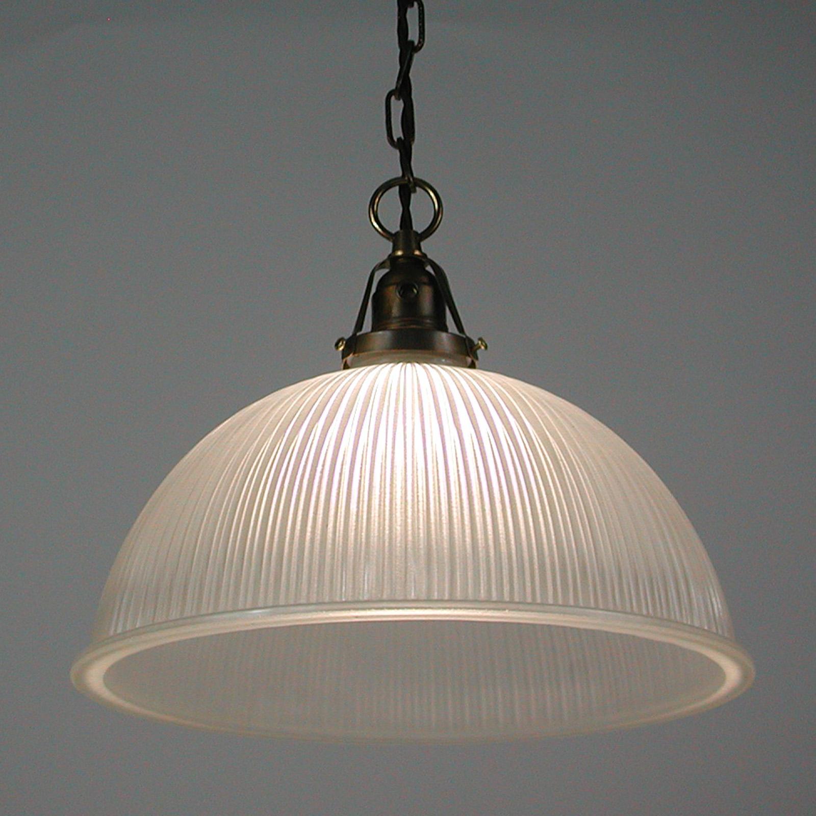 Art Deco Holophane Industrial Glass Pendant Lamp, France, 1930s 1