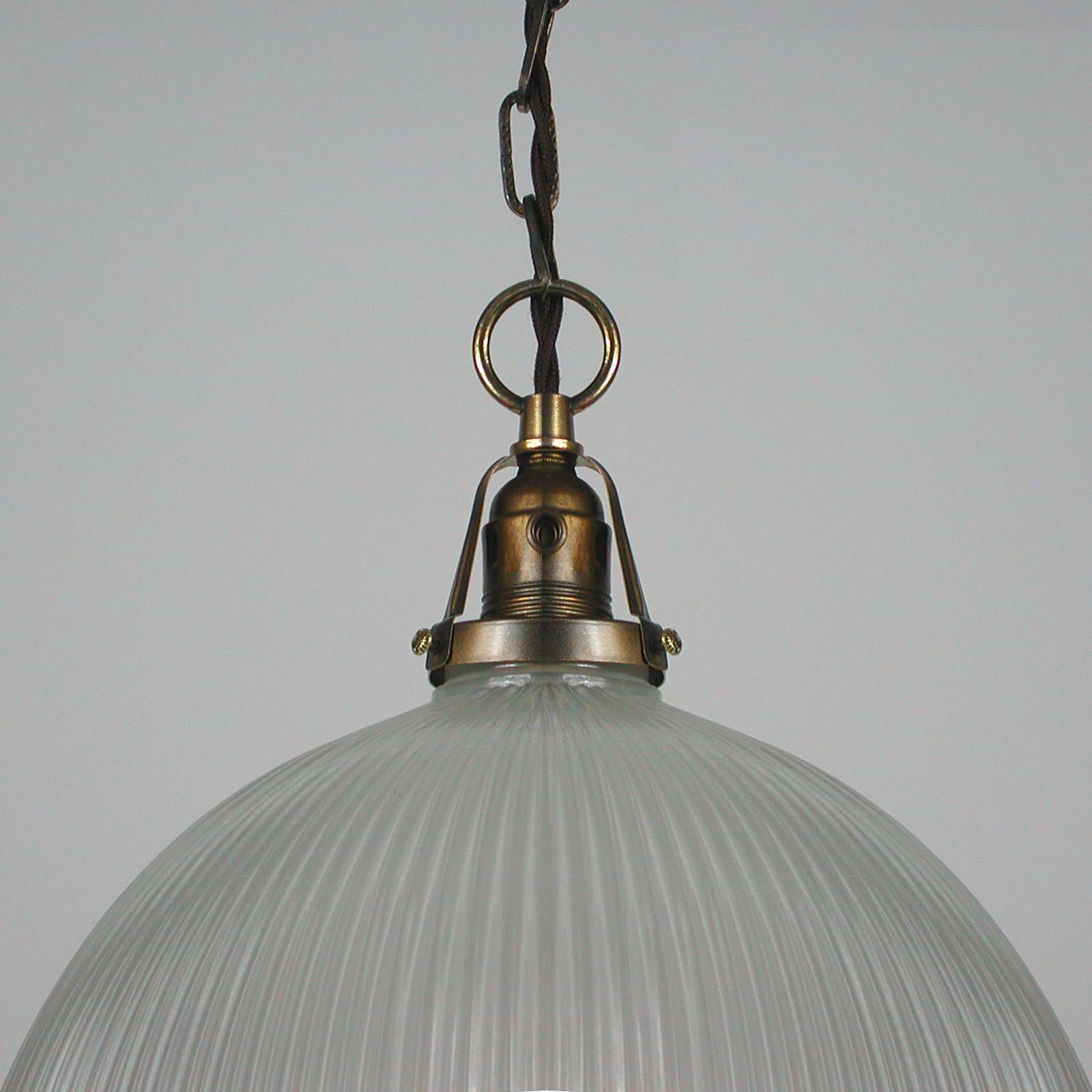 Art Deco Holophane Industrial Glass Pendant Lamp, France, 1930s 2