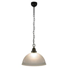 Art Deco Holophane Industrial Glass Pendant Lamp, France, 1930s