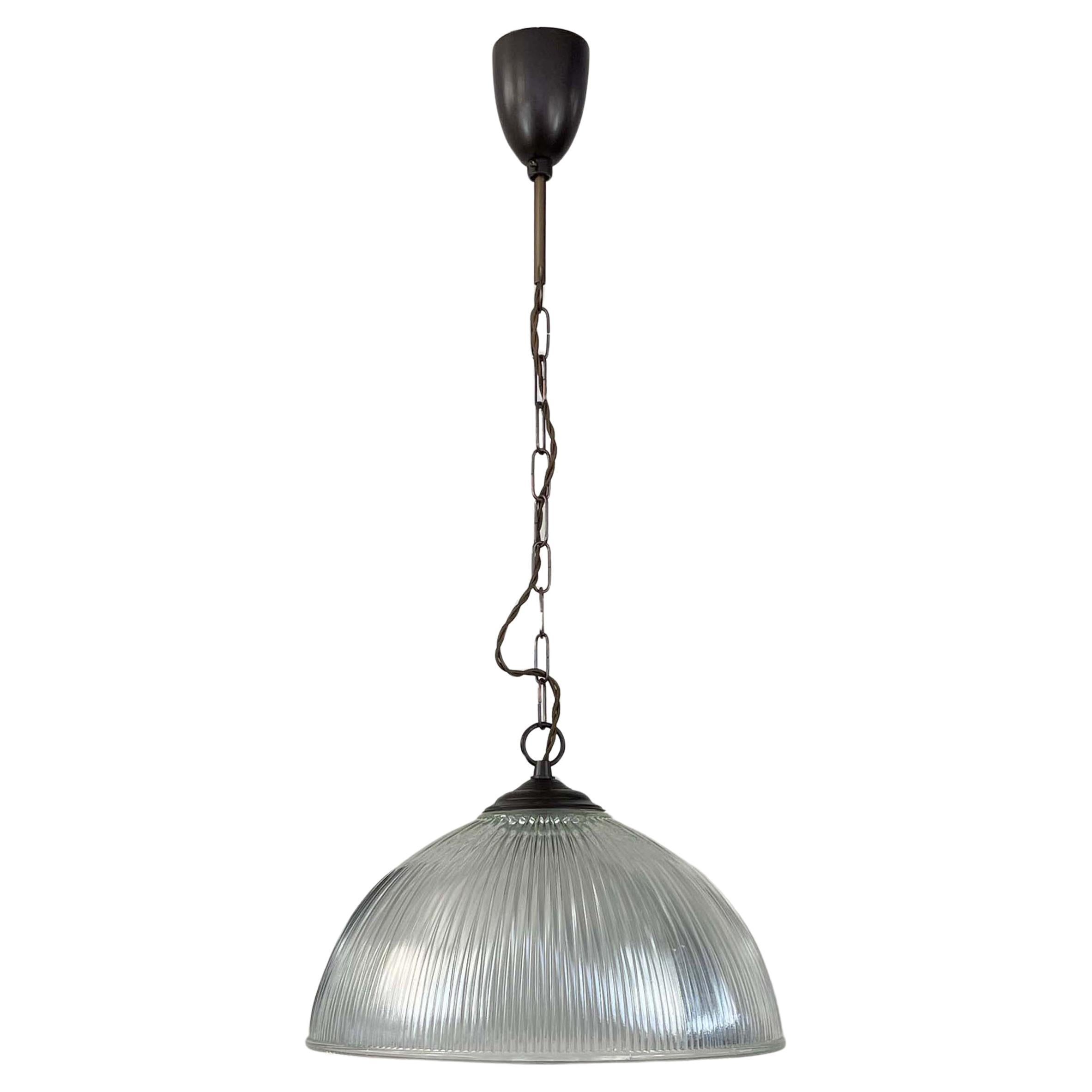 Art Deco Holophane Industrial Glass Pendant Lamp, France, 1930s