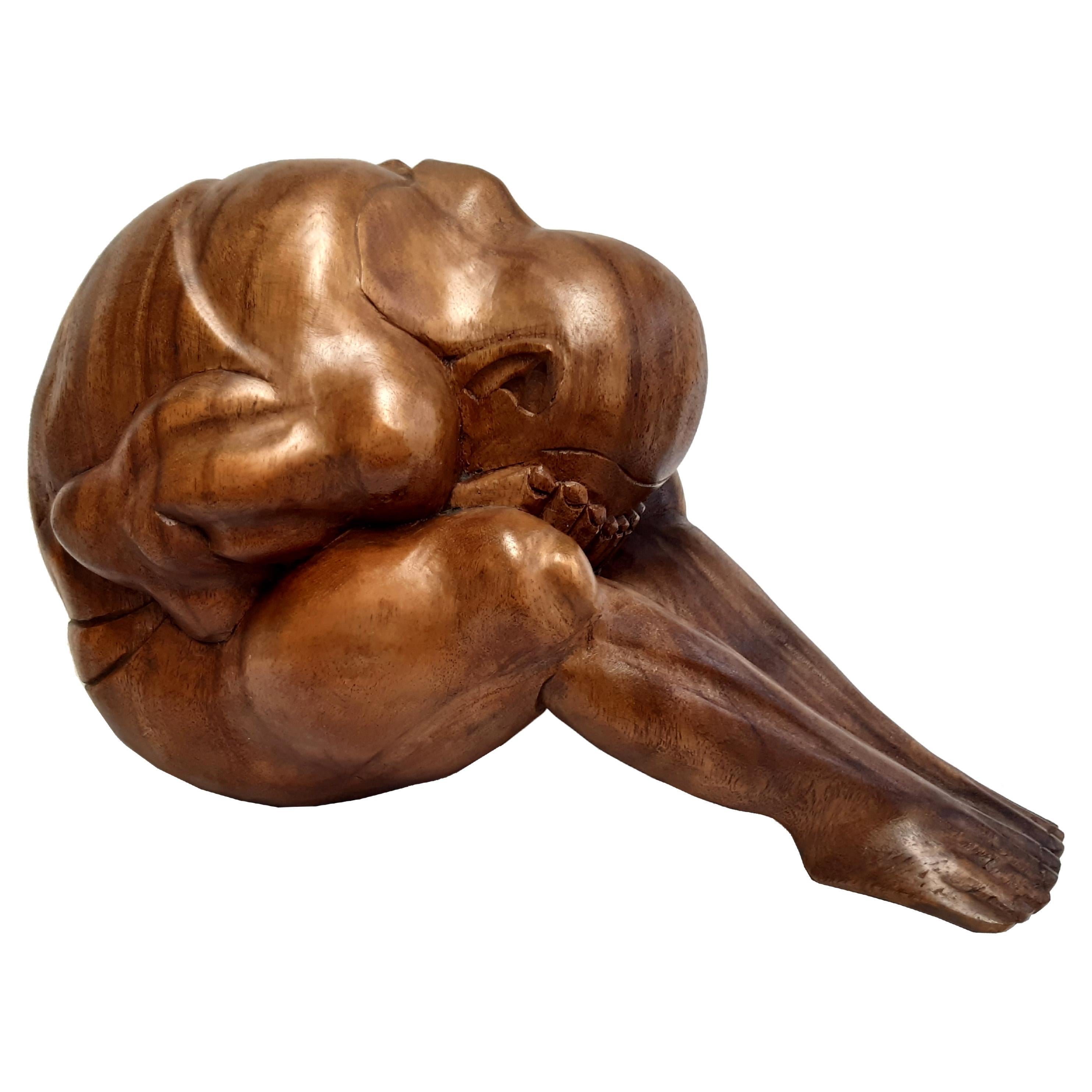 Art Déco Holzfigur sitzender Mann Holzskulptur