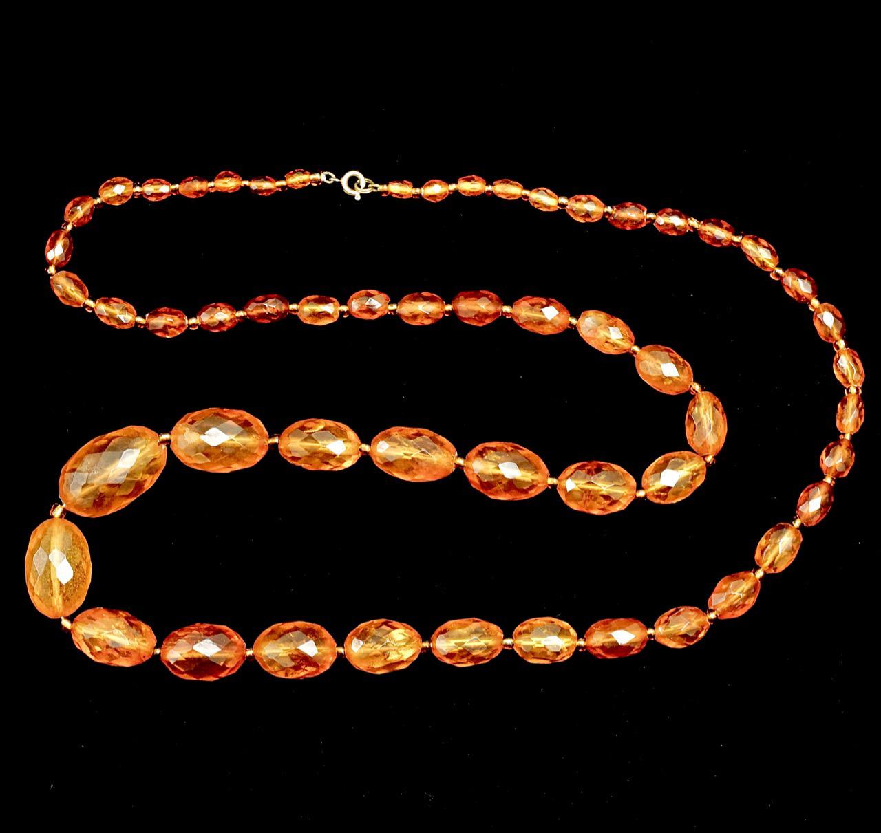 Oval Cut Art Deco Honey Amber Graduated Faceted Bead Necklace For Sale