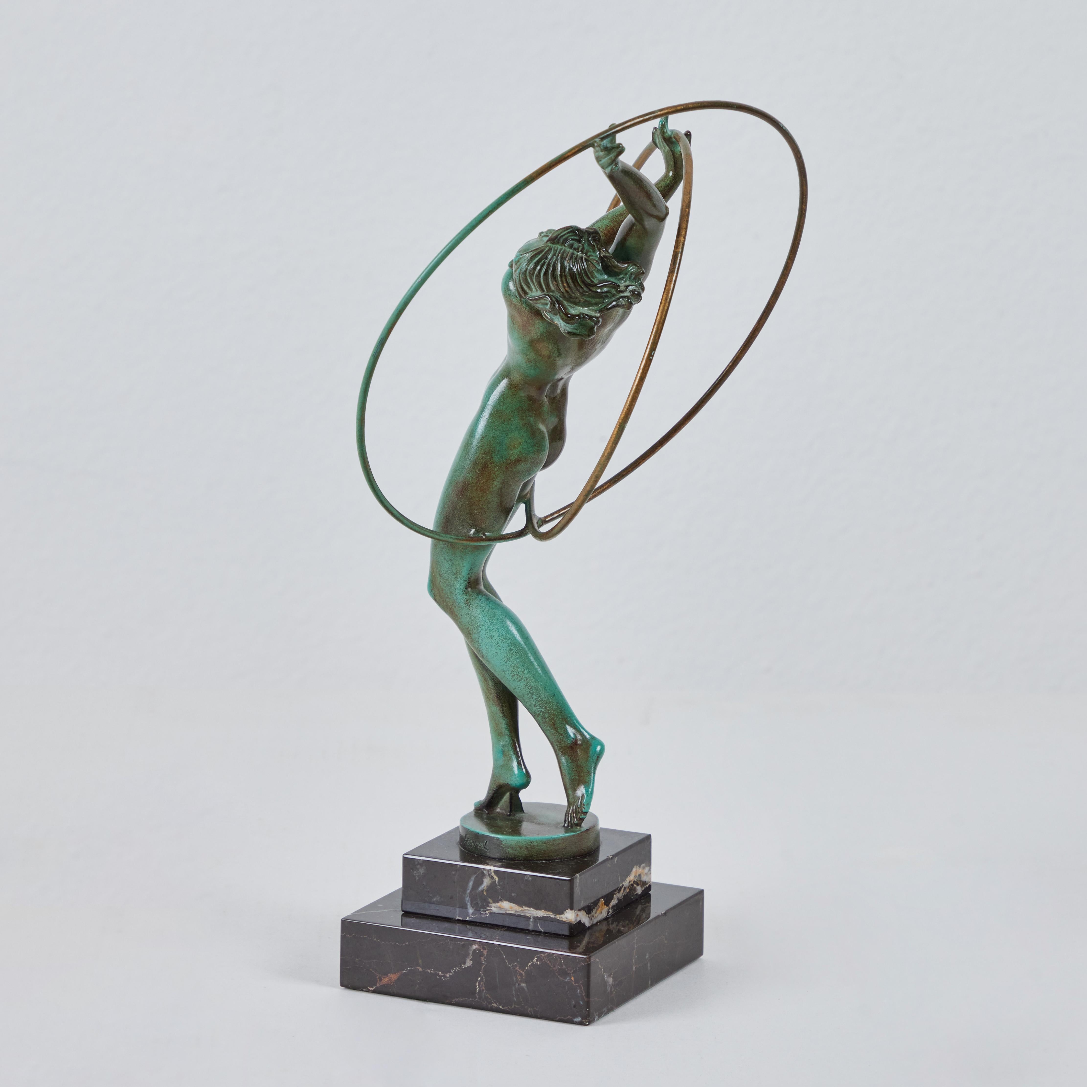 Patinated Art Deco Hoop Dancer - Pierre Le Faguays,  1930s France