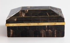 Antique Art Deco English Horn Box with Gilt Brass Interior, c. 1920