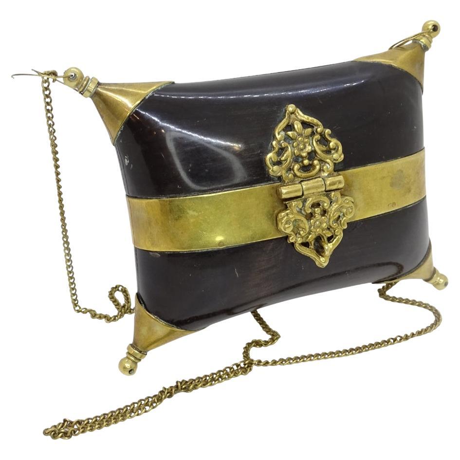 Art déco  Cuscino in ottone e corno Art Deco con interno in velluto blu Quadrato in vendita