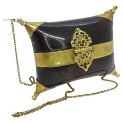 Art deco  Horn & Brass Pillow Purse Art Deco blue Velvet Interior Square