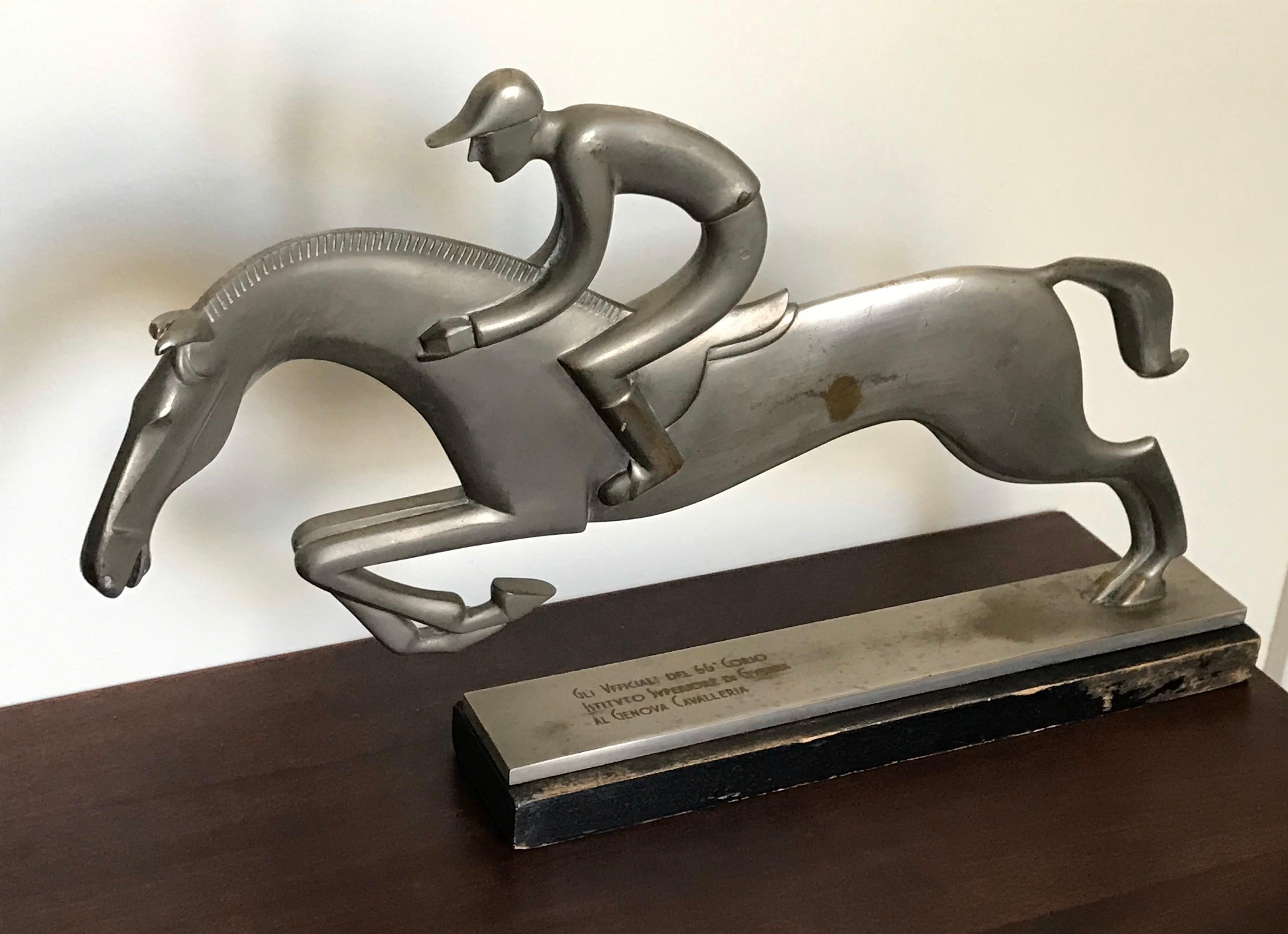Art Deco Sculpture of Equestrian Horse and Jockey, Silver Plated Bronze