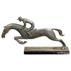 Art Deco Sculpture of Equestrian Horse and Jockey, Silver Plated Bronze, Italy