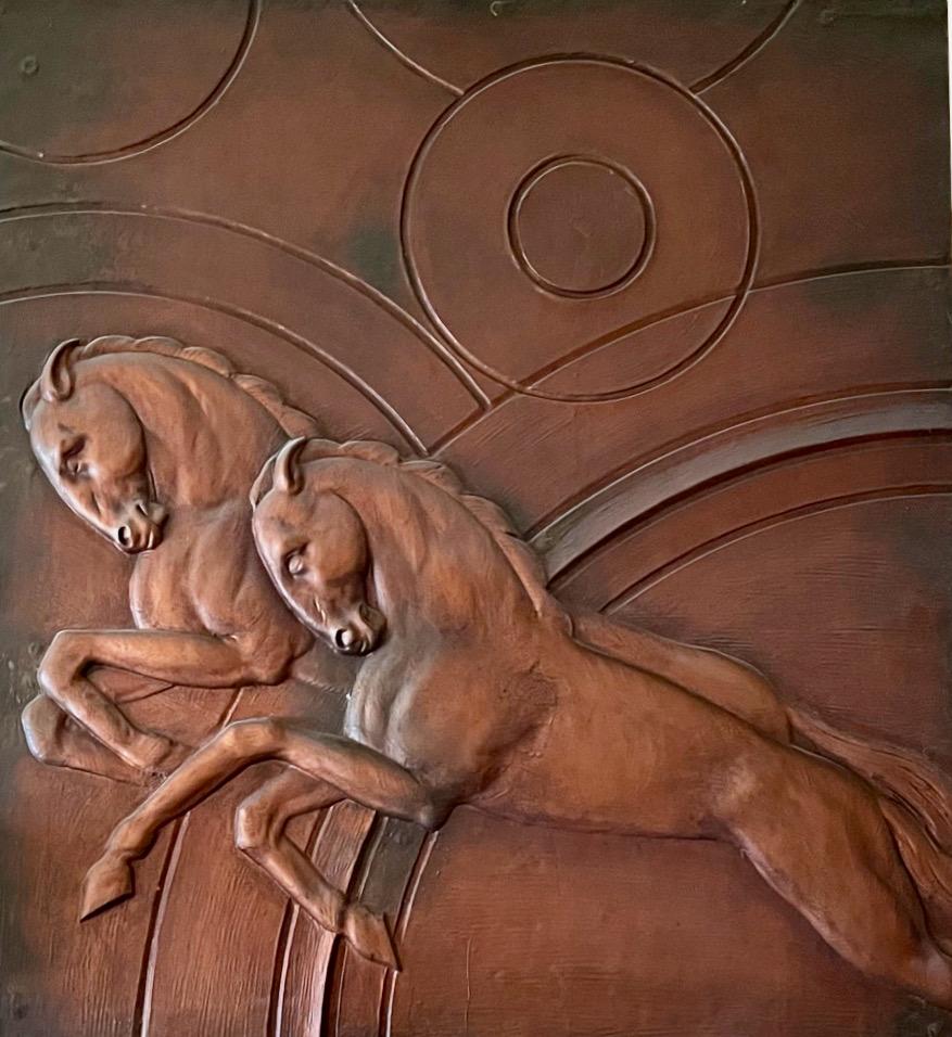Art Deco Horse Bas Relief 1930's Interior Large Copper Design 5
