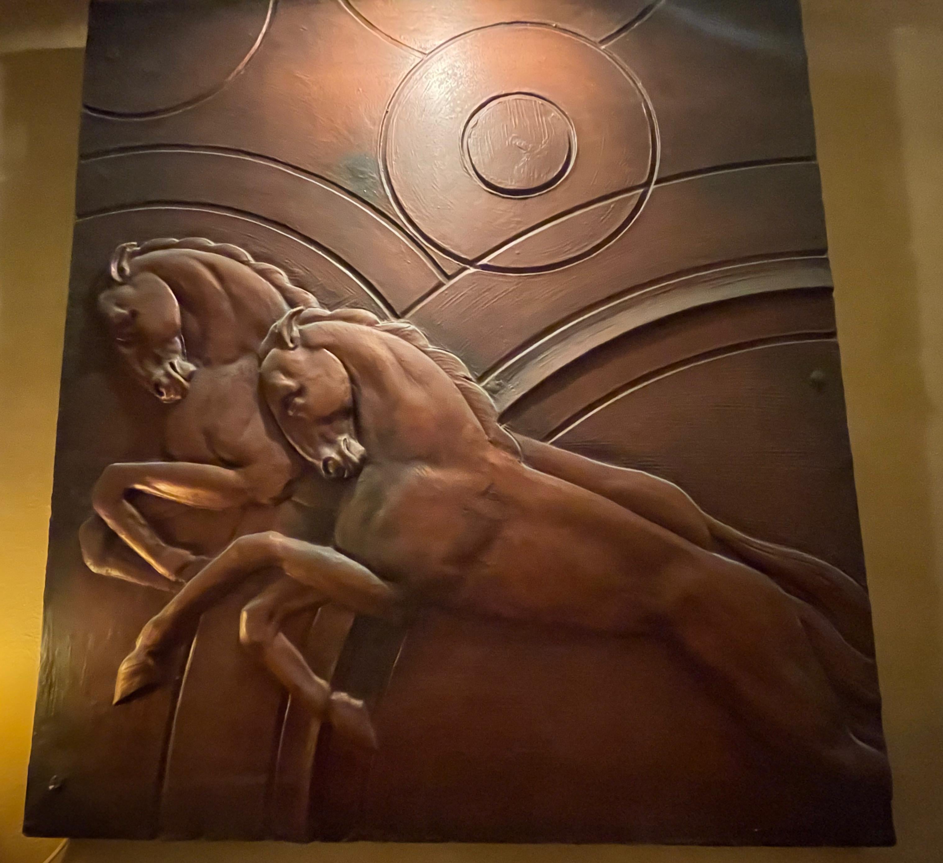 Art Deco Horse Bas Relief 1930's Interior Large Copper Design 1