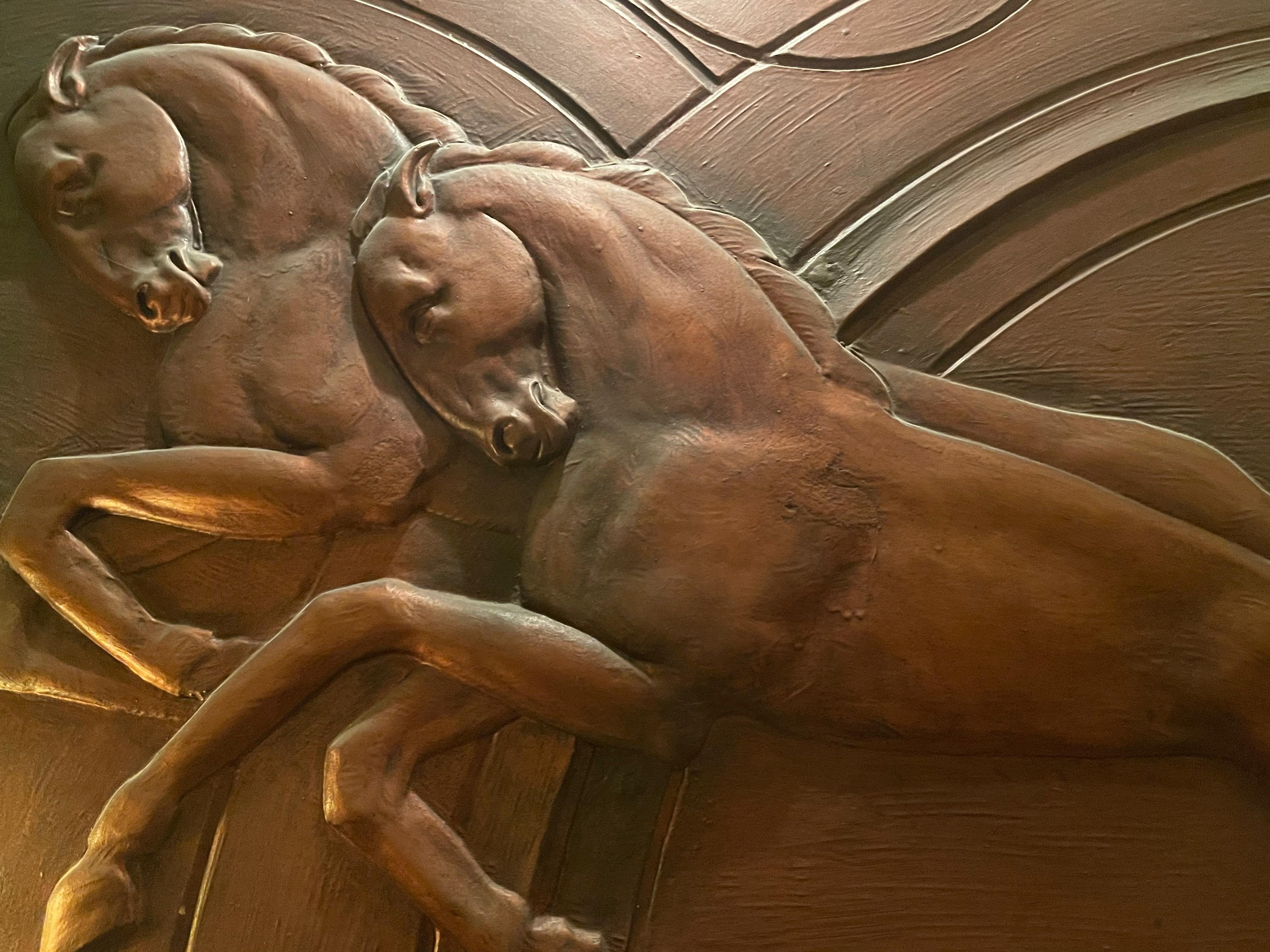 Art Deco Horse Bas Relief 1930's Interior Large Copper Design 3