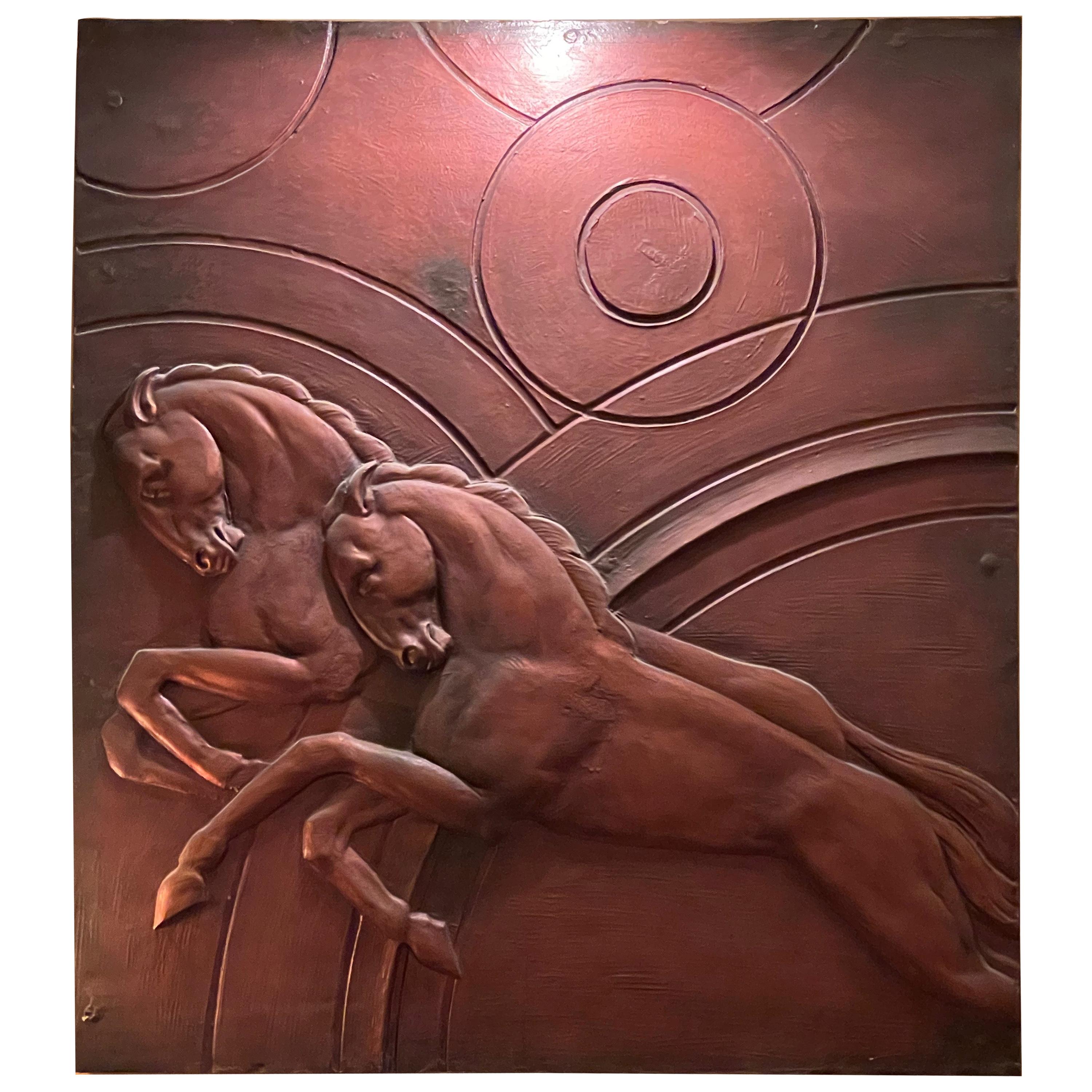 Art Deco Horse Bas Relief 1930's Interior Large Copper Design