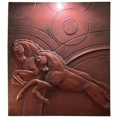 Art Deco Horse Bas Relief 1930's Interior Large Copper Design