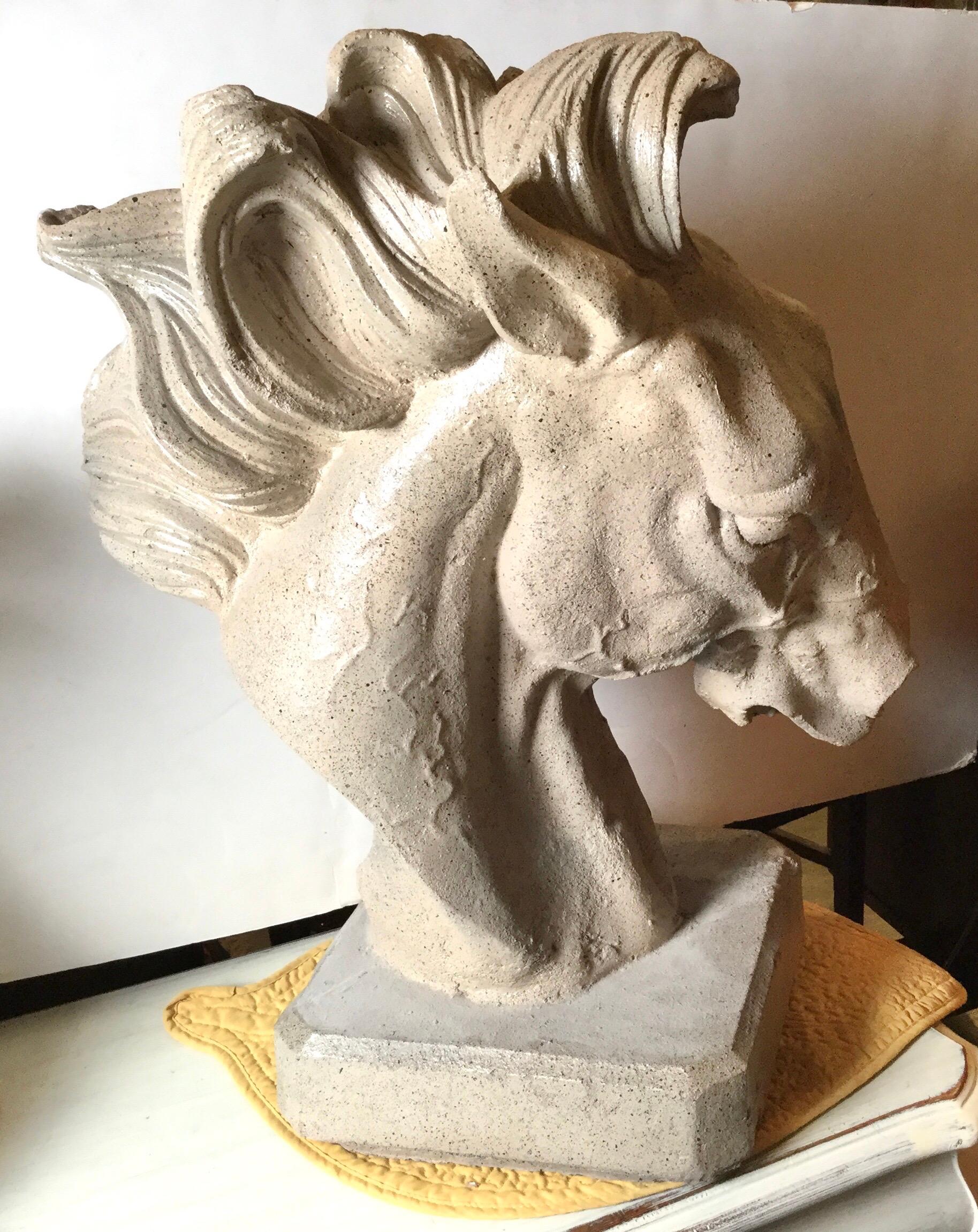 concrete horse head statue