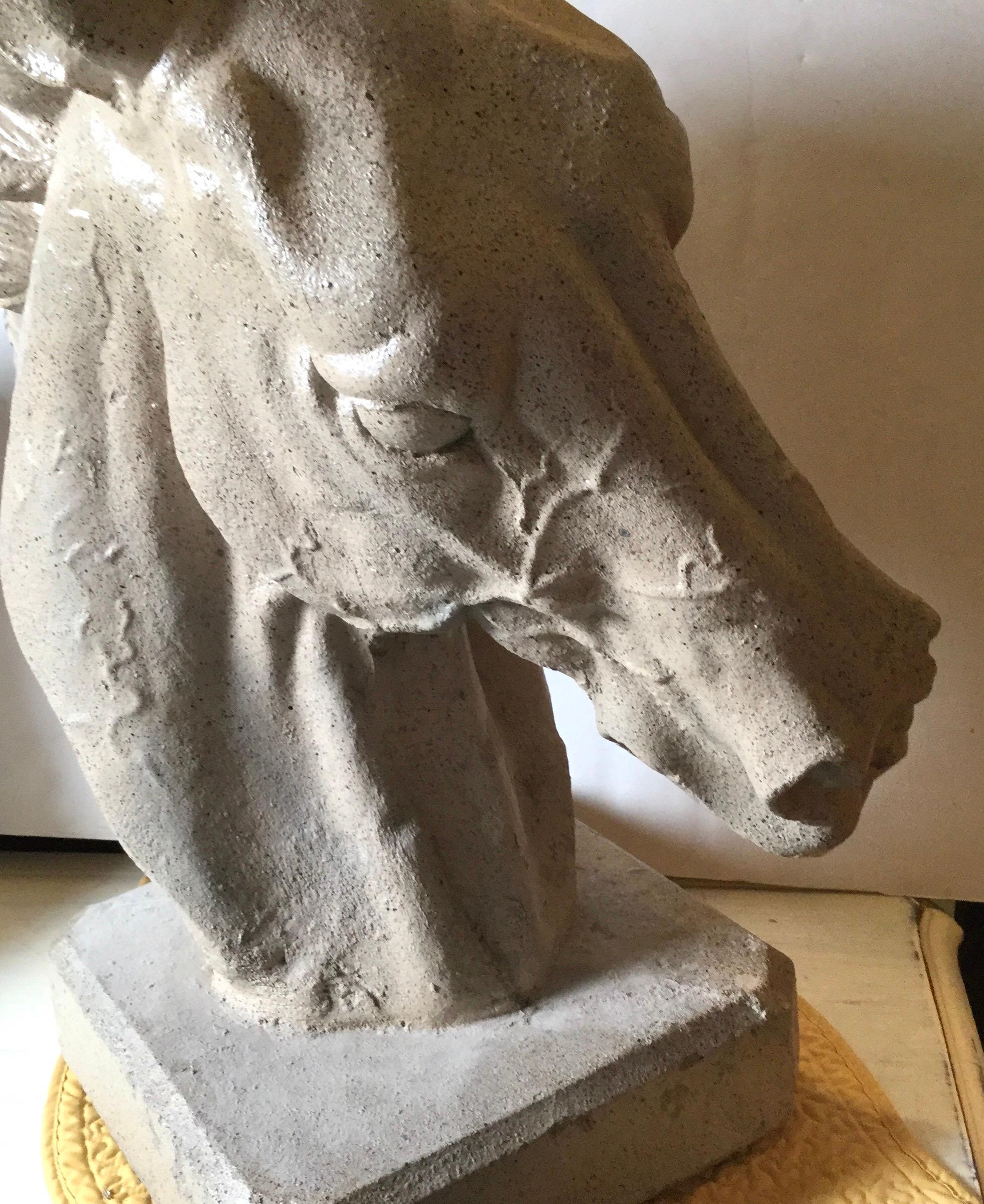 American Art Deco Horse Head with Flowing Mane of Polished Concrete