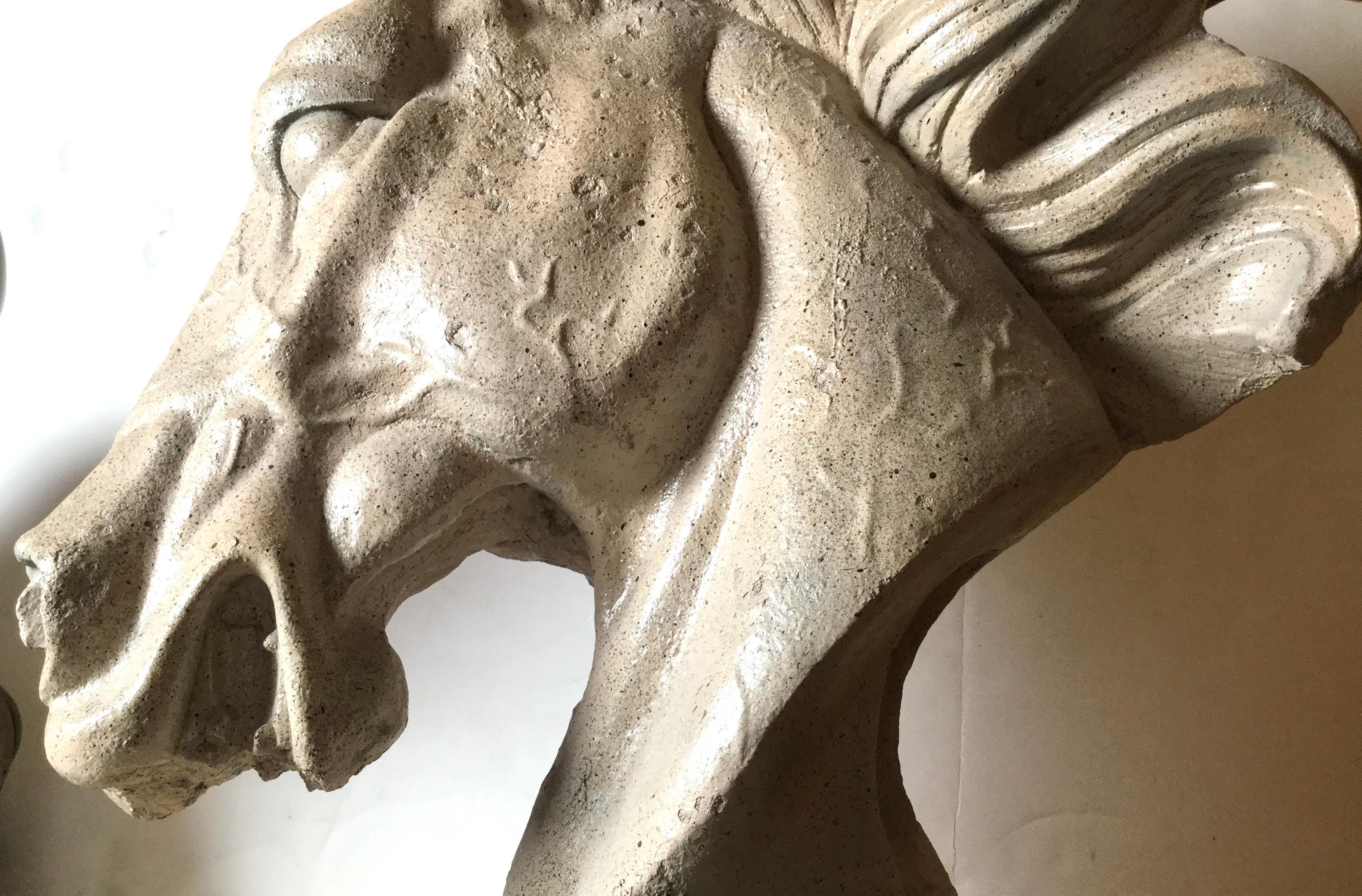 Art Deco Horse Head with Flowing Mane of Polished Concrete In Excellent Condition In Lambertville, NJ