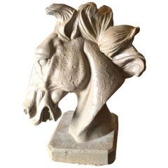 Vintage Art Deco Horse Head with Flowing Mane of Polished Concrete