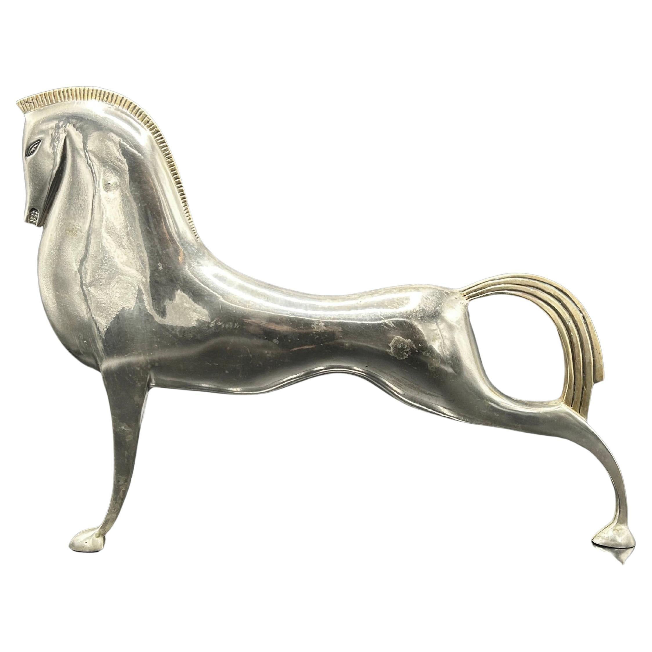 Scultura di cavallo Art Déco in metallo argentato in vendita